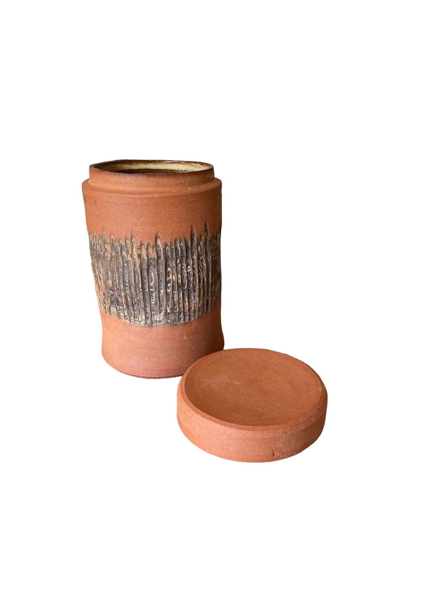 Large Handmade Fluted Agateware Stoneware Jar: Artisan Crafted Pottery for Stylish Kitchen Storage