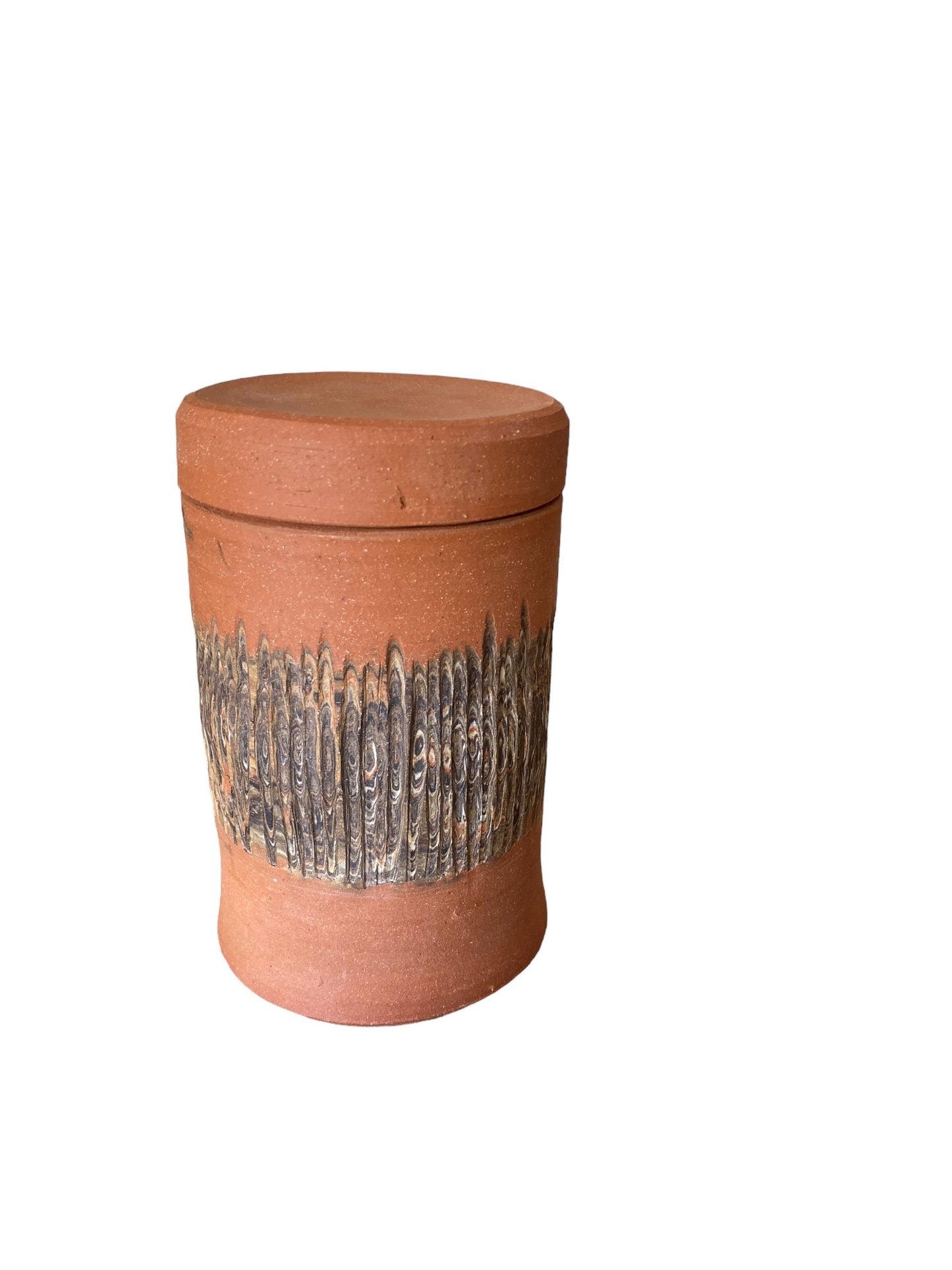 Large Handmade Fluted Agateware Stoneware Jar: Artisan Crafted Pottery for Stylish Kitchen Storage