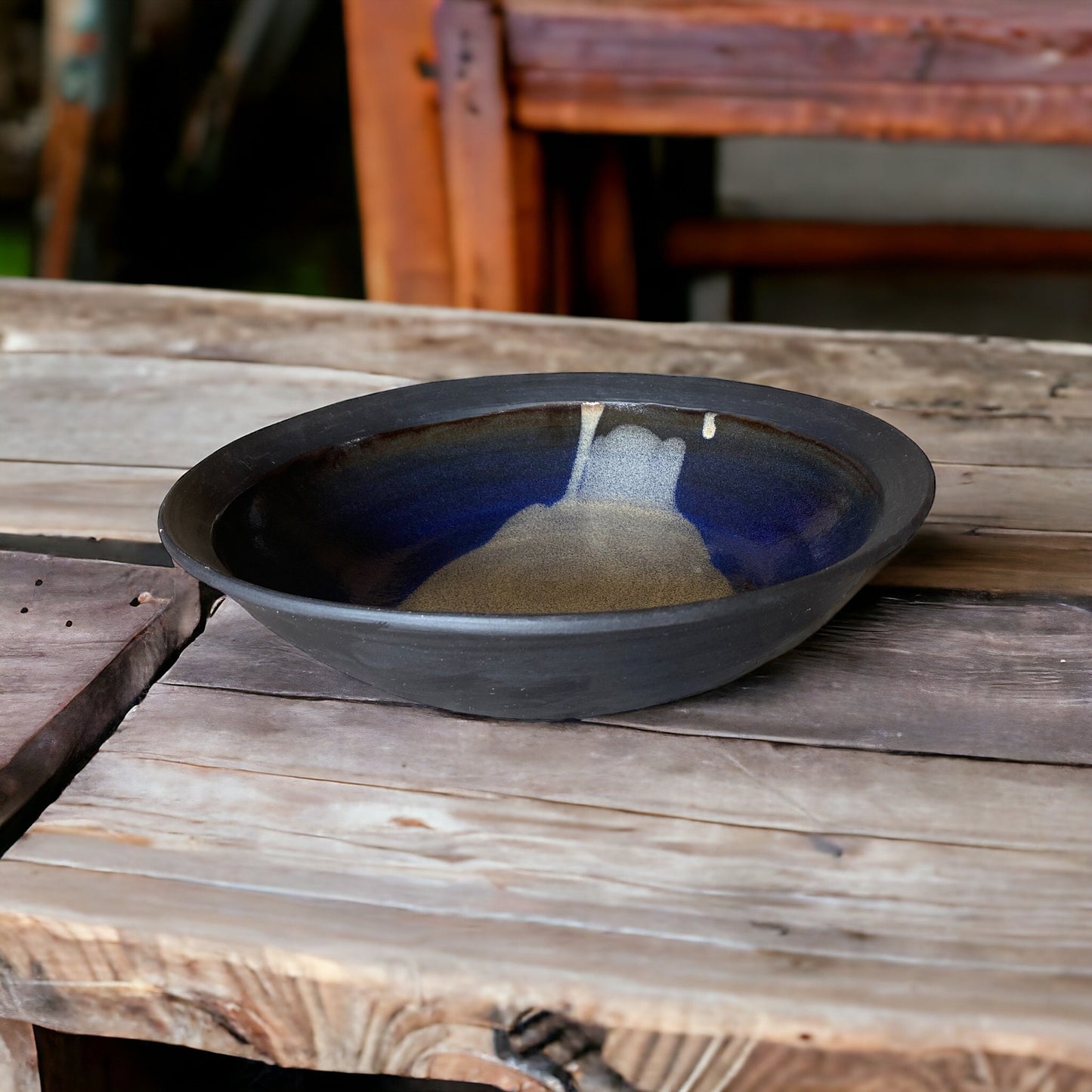 Handmade Black Stoneware 2 Quart Salad or Pasta Bowl: Elegant and Versatile Pottery for Your Kitchen