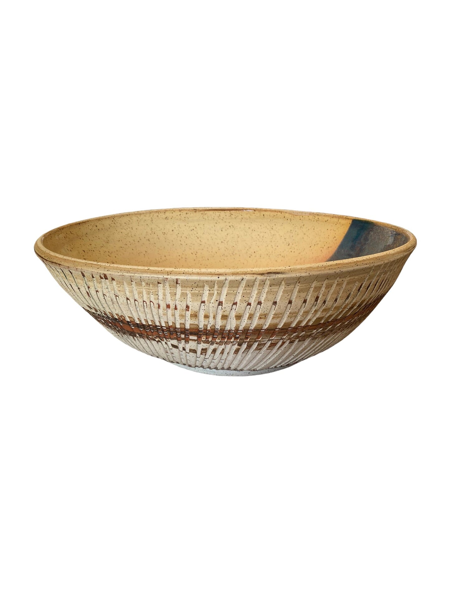 Oversized Agateware Pottery Bowl: Handcrafted Family Serving Dish, Elegant Marbled Clay Centerpiece