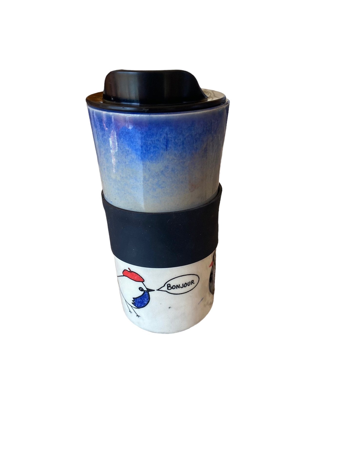 Handmade 16-Ounce Travel Mug Embellished with Birds - Stylish Pottery Mug for Your Coffee Adventures. Includes Locking Lid.