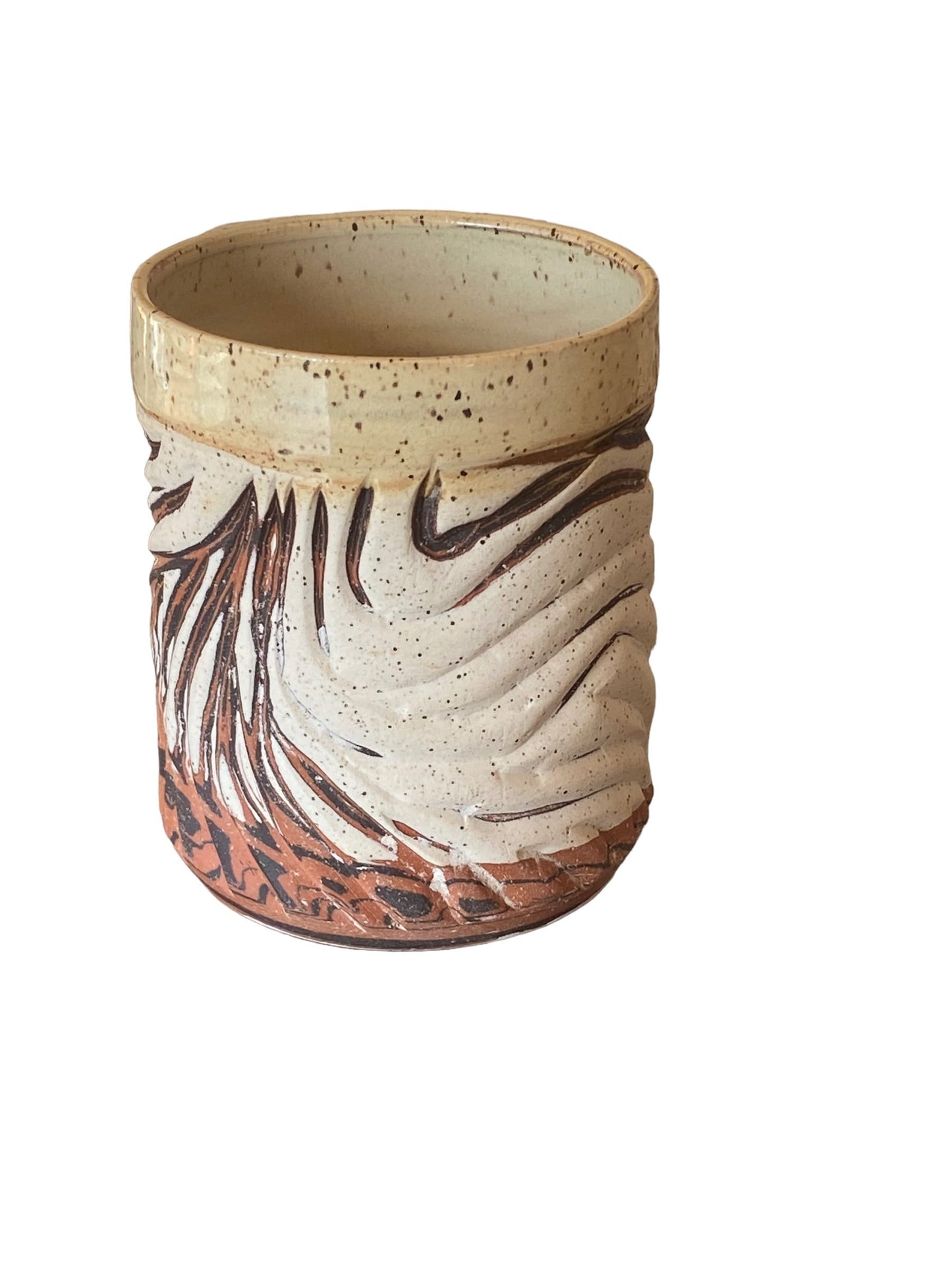 Unique Handless Agateware Pottery Mug: Artisan-Crafted Elegance for Your Daily Brew