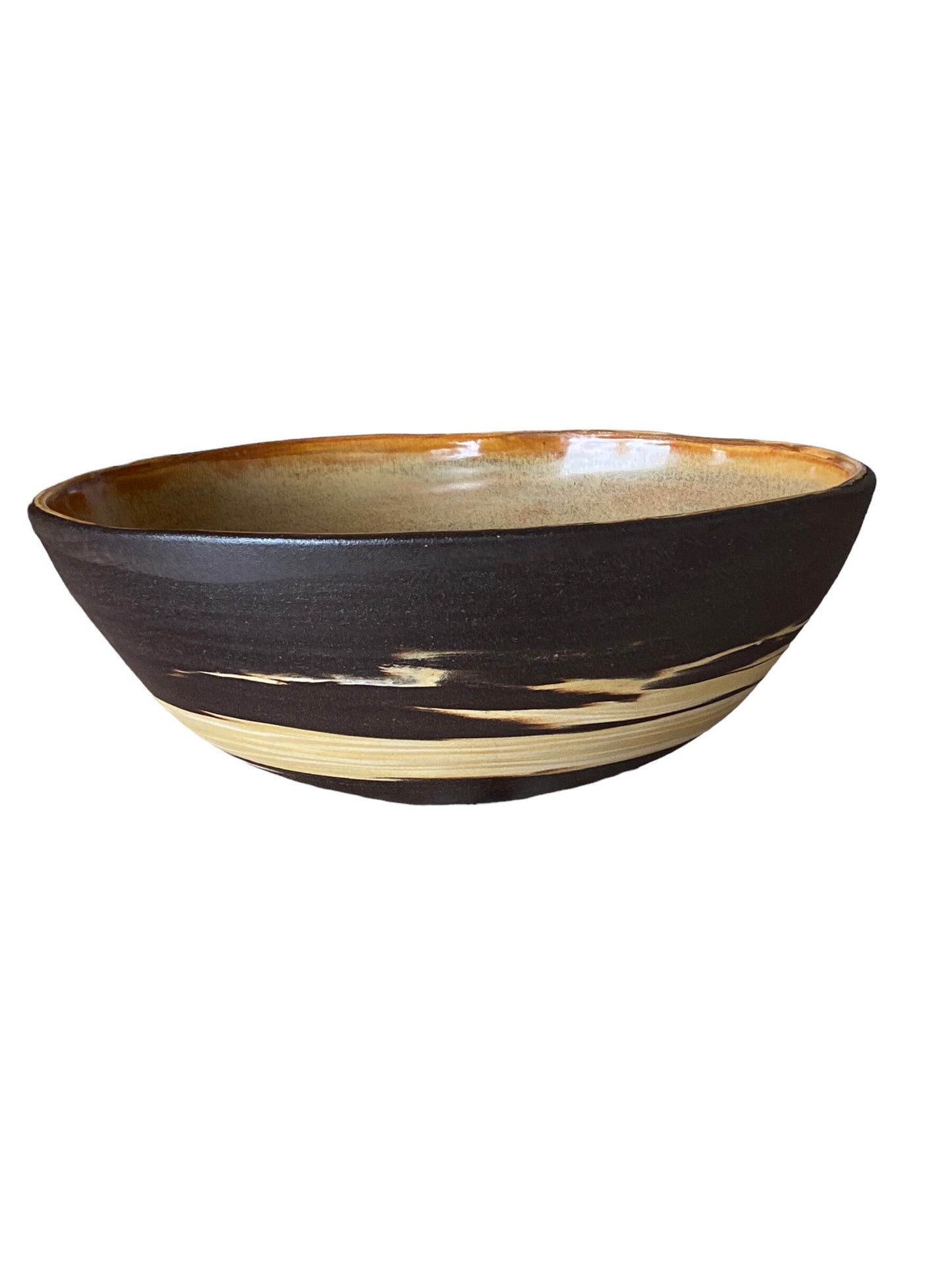 Elegant Black & Gold Agateware Pottery Bowl: Large Serving Centerpiece for Stylish Entertaining