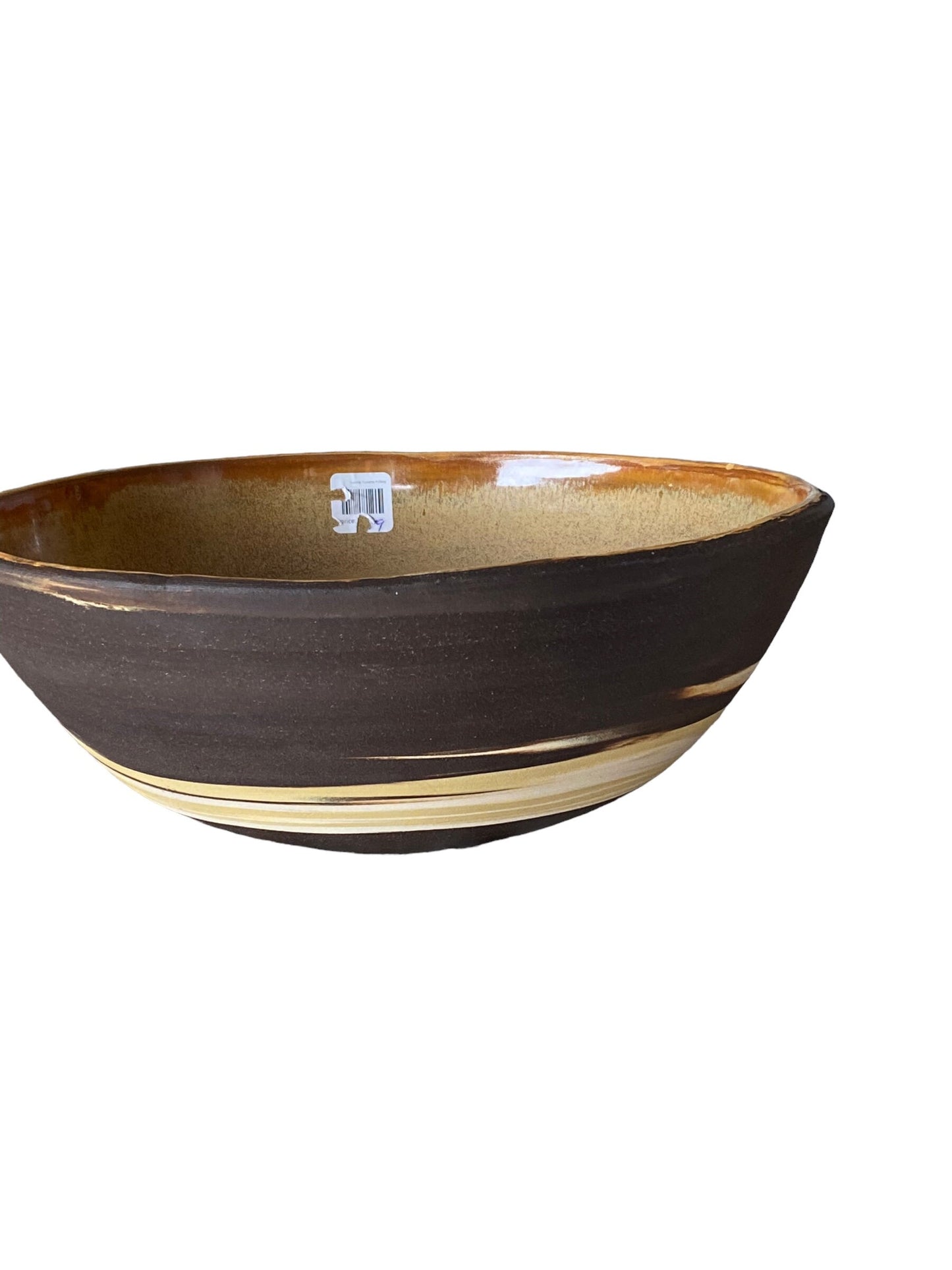 Elegant Black & Gold Agateware Pottery Bowl: Large Serving Centerpiece for Stylish Entertaining