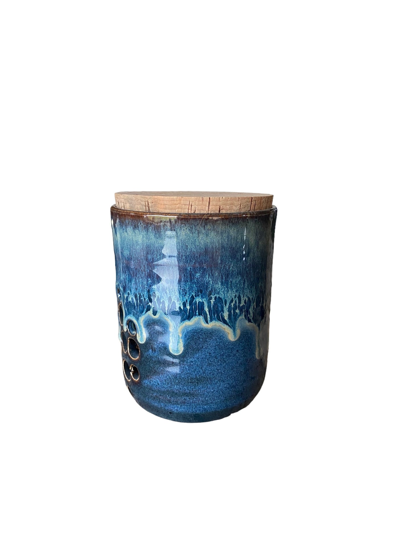 Artisan-Crafted Reactive Blue Lidded Grlic Jar: Handmade Pottery Canister for Unique Home Decor and Storage Solutions