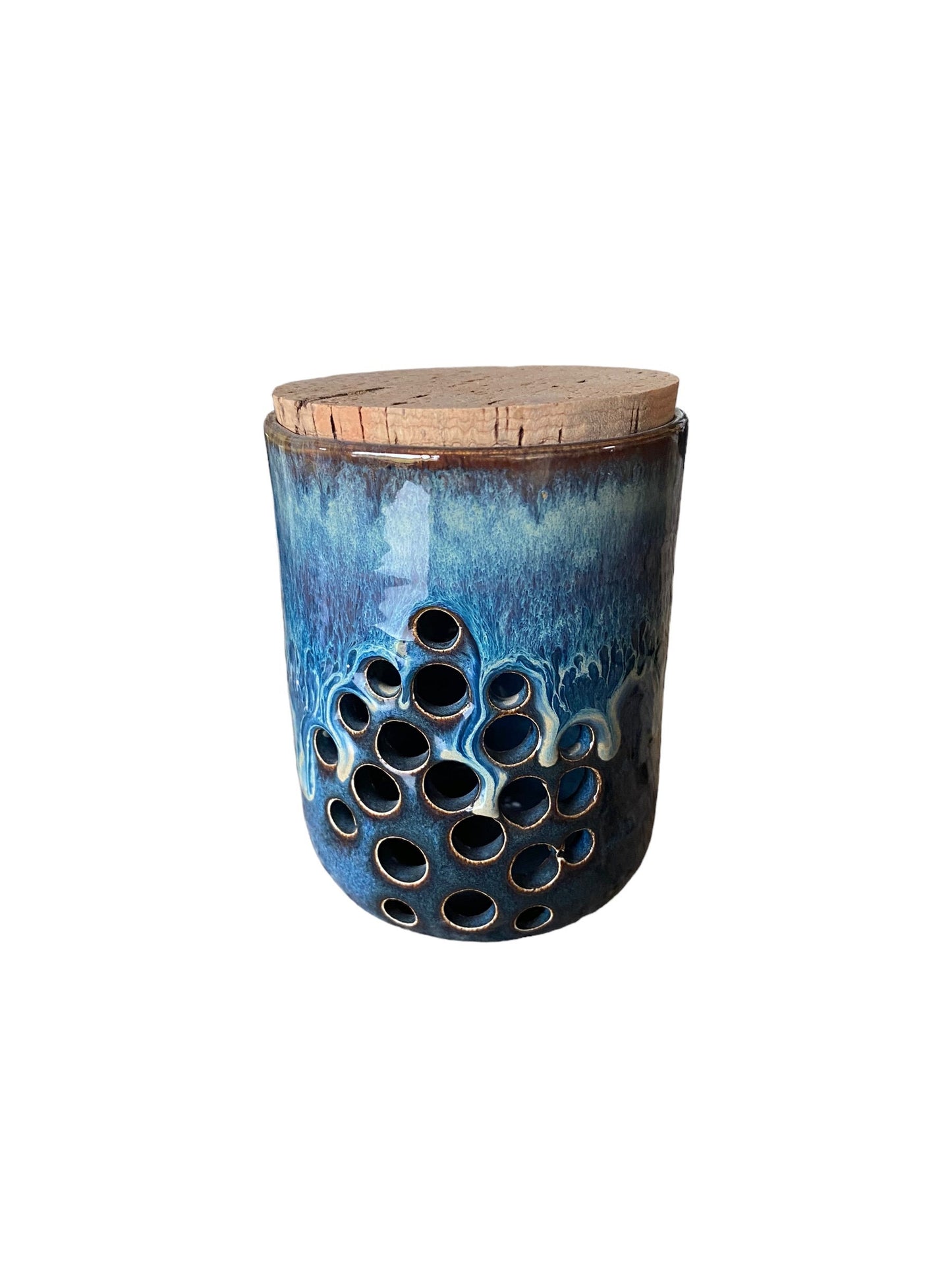 Artisan-Crafted Reactive Blue Lidded Grlic Jar: Handmade Pottery Canister for Unique Home Decor and Storage Solutions