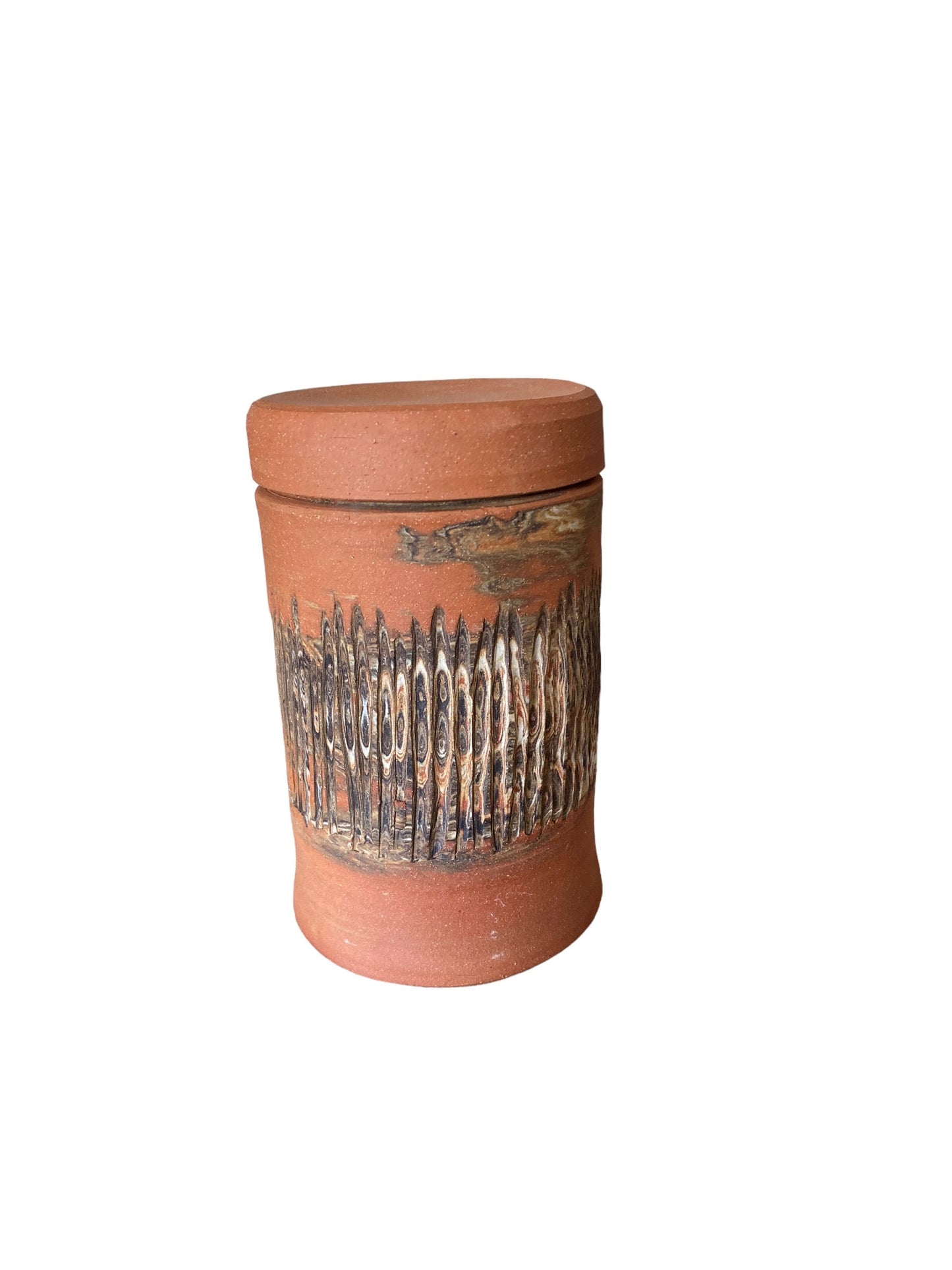 Large Handmade Fluted Agateware Stoneware Jar: Artisan Crafted Pottery for Stylish Kitchen Storage