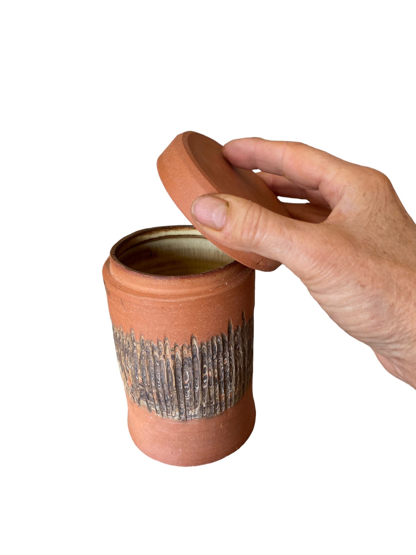 Large Handmade Fluted Agateware Stoneware Jar: Artisan Crafted Pottery for Stylish Kitchen Storage