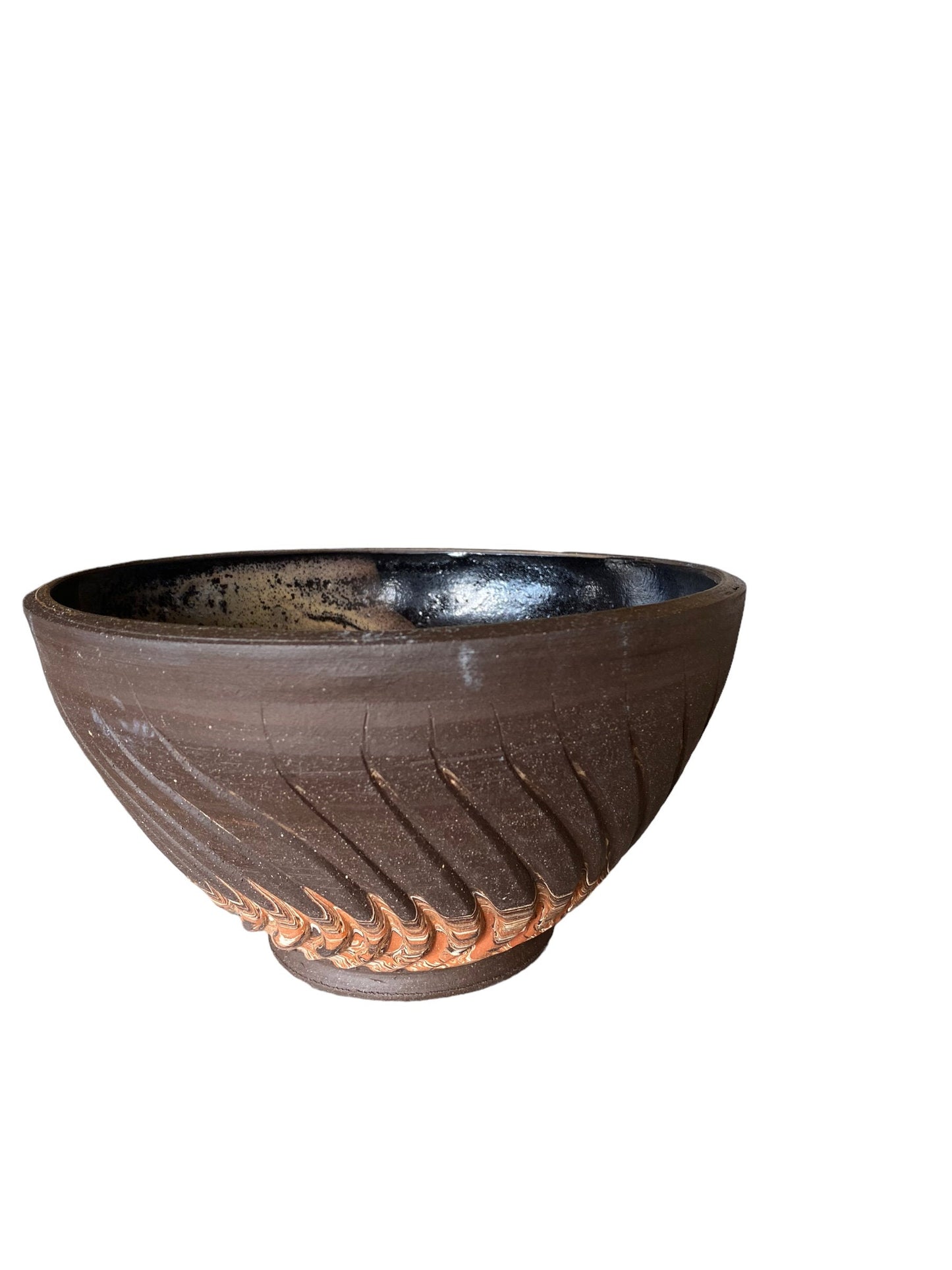 Black Gray Agateware Nerikomi Medium Serving Bowl Handmade Ceramic Stoneware Pottery Artisan Kitchen Dining