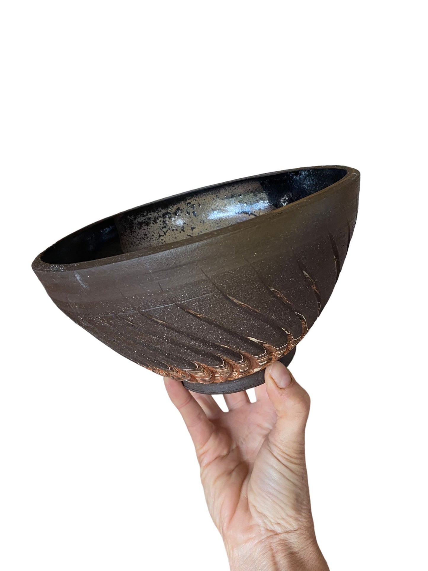Black and Gray Agateware Nerikomi Medium Serving Bowl: Artisan Crafted Pottery for Stylish Entertaining