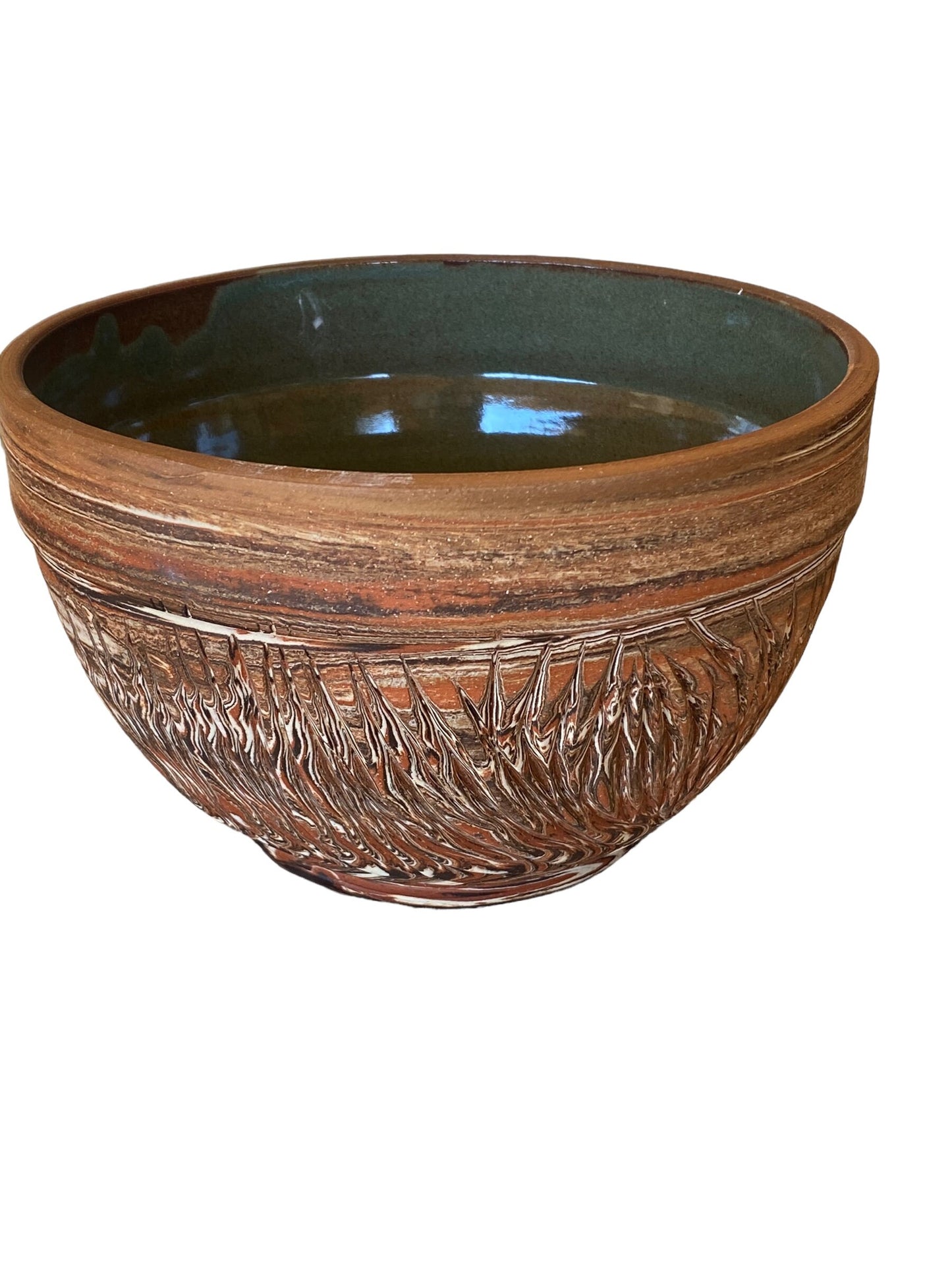 Handcrafted Agateware Ceramic Bowl: Unique Sage-Colored Serving Dish for Pasta, Fruit, or Wedding Gift