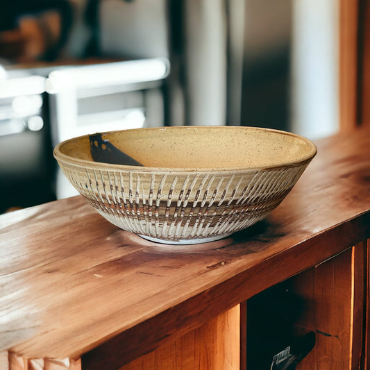 Extra Large Handmade Agateware Pottery Bowl: Family-Sized Serving Elegance