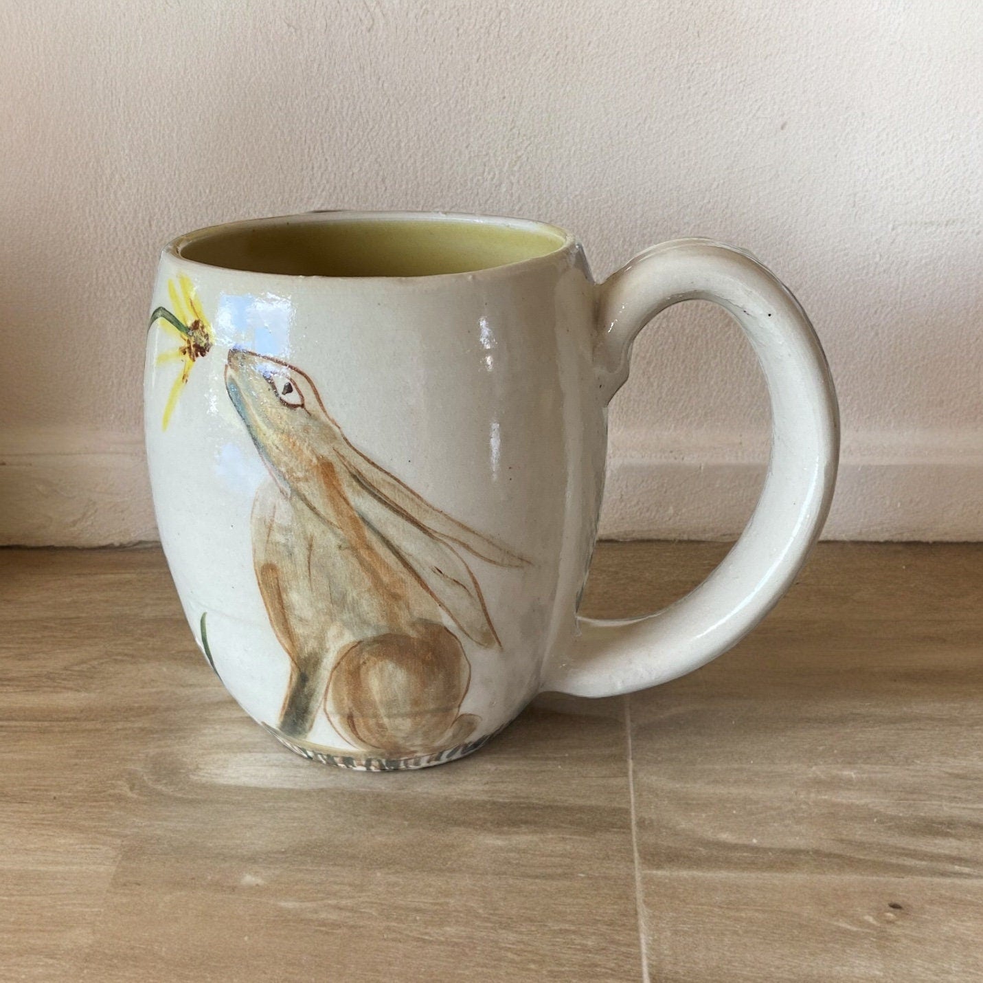 Large Handpainted Mug with A Rabbit