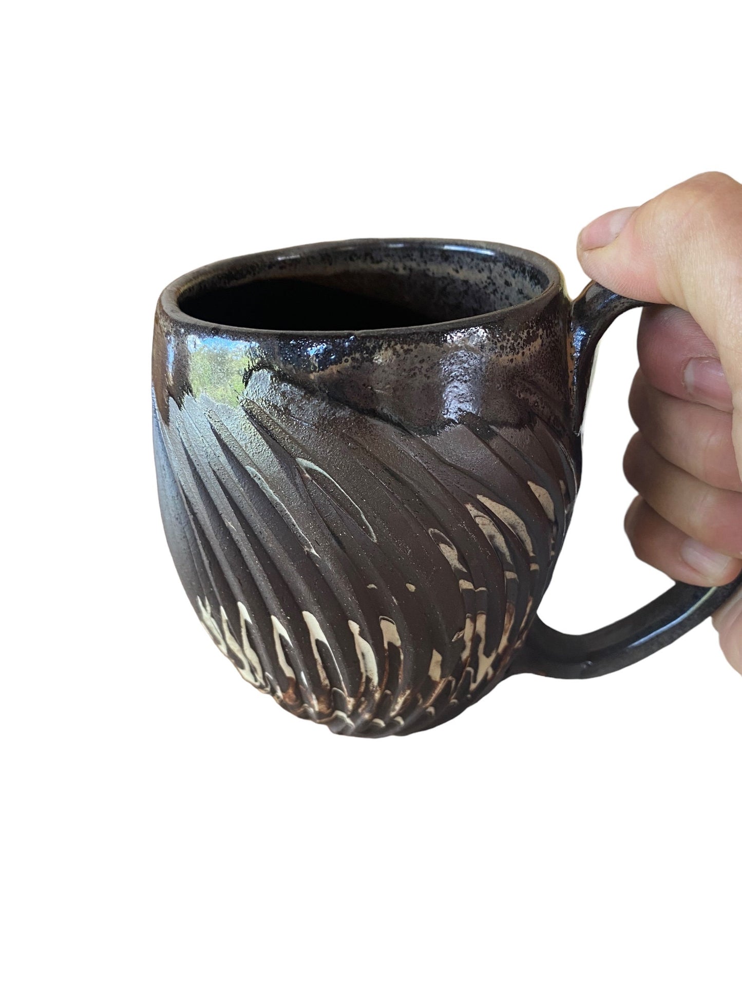 Handcrafted Carved Agateware Coffee Mug: 12-Ounce Stoneware