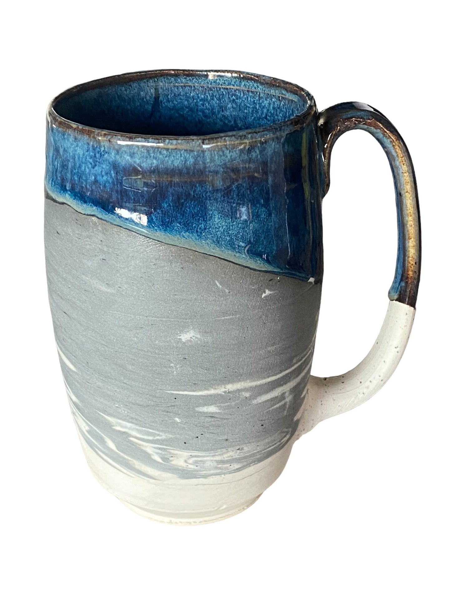 Large Handmade Agateware Mug - Black and White Marbled Mug - Unique Pottery Coffee Mug