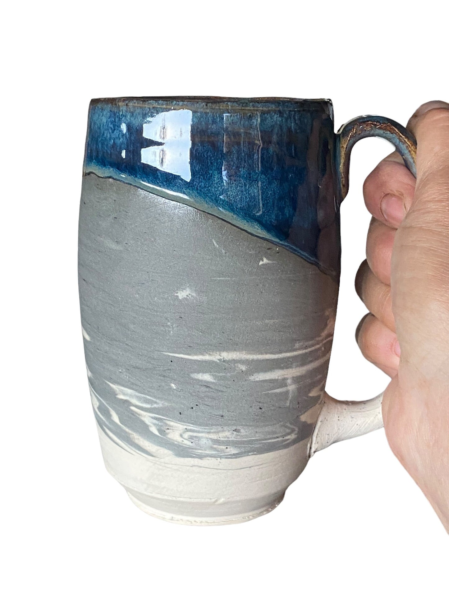 Large Handmade Agateware Mug - Black and White Marbled Mug - Unique Pottery Coffee Mug