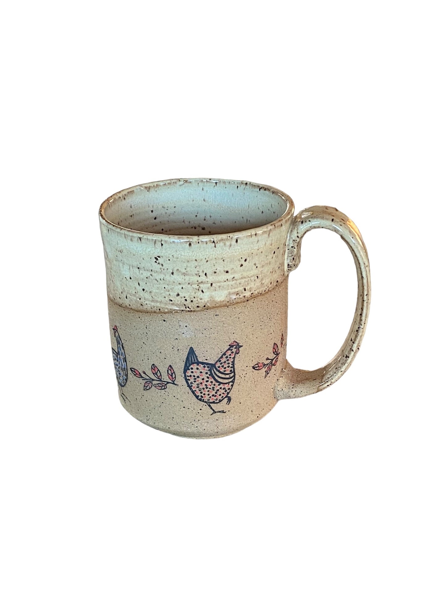Large Handmade Mug with Chicken Design - Unique Pottery Coffee Mug