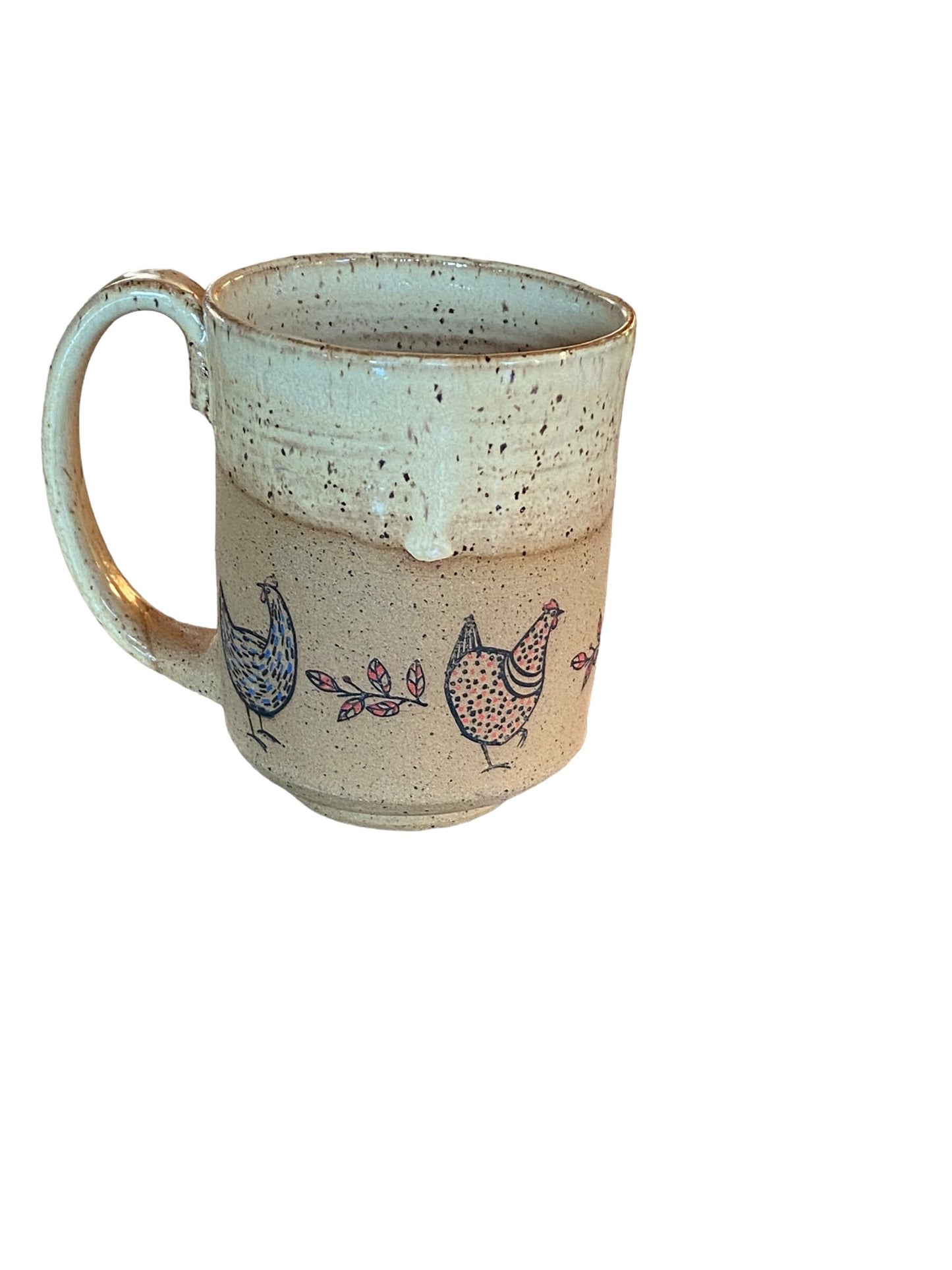 Large Handmade Mug with Chicken Design - Unique Pottery Coffee Mug