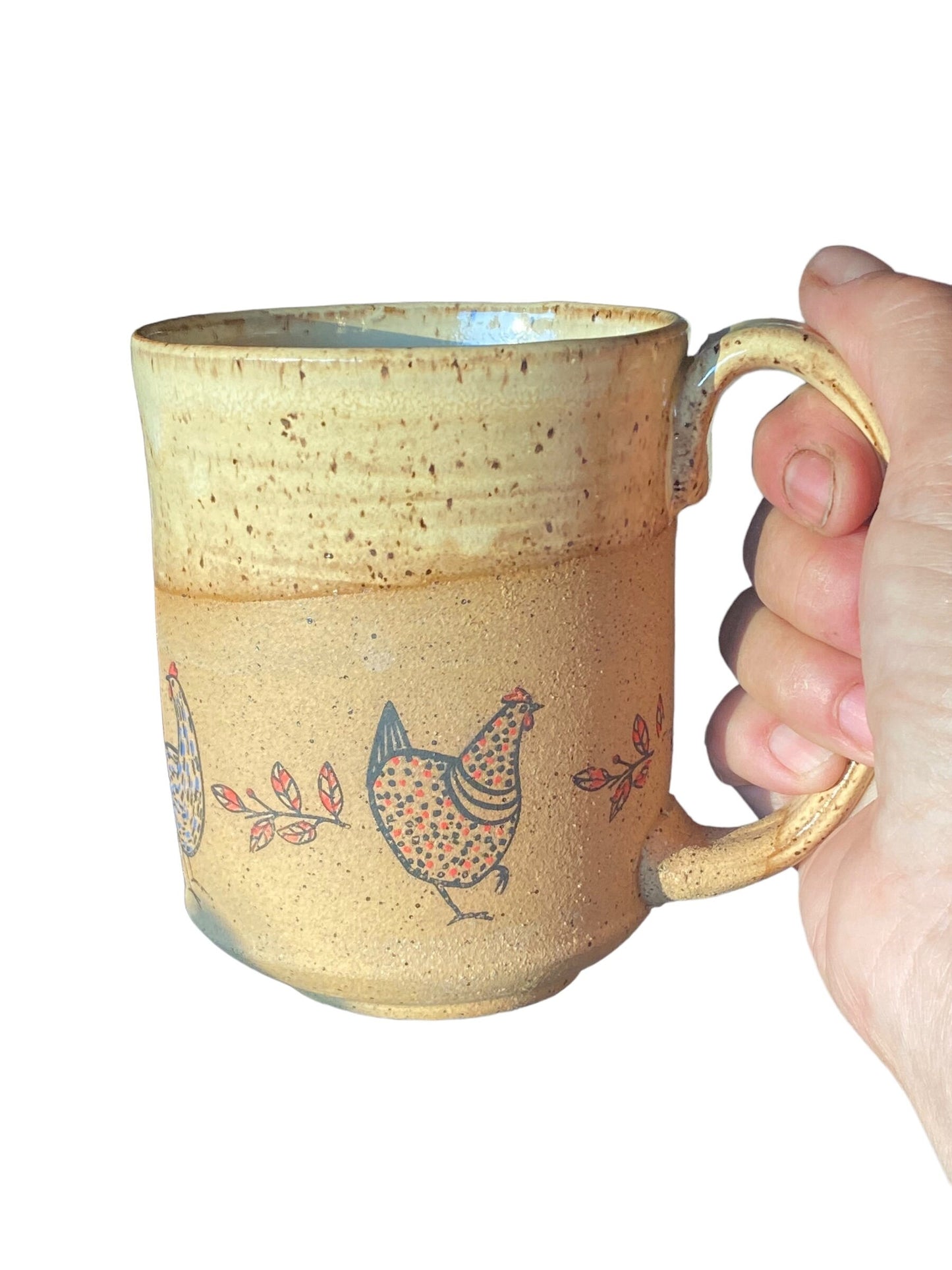 Large Handmade Mug with Chicken Design - Unique Pottery Coffee Mug