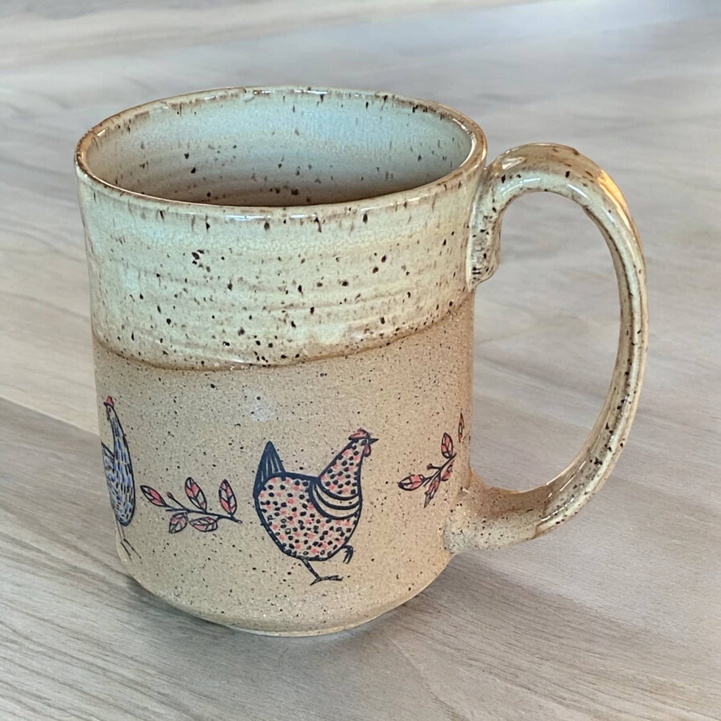 Large Handmade Mug with Chicken Design - Unique Pottery Coffee Mug
