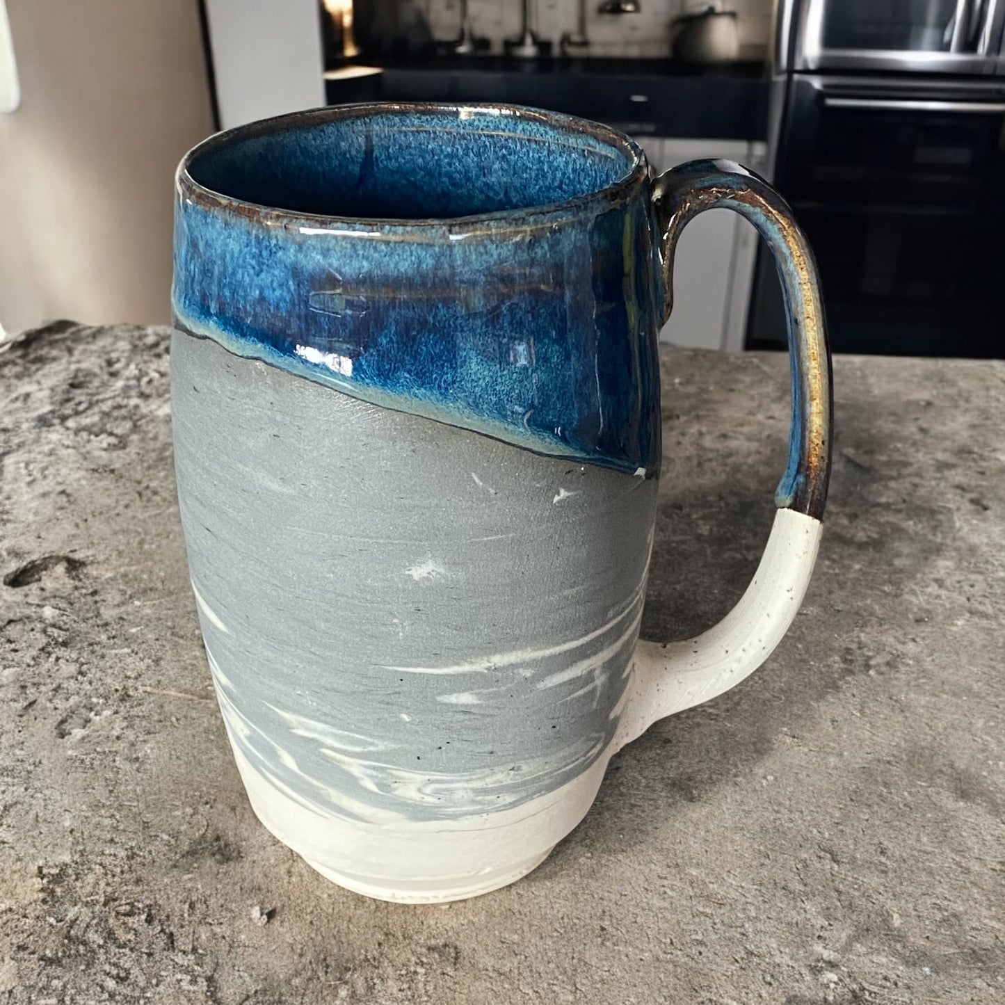 Large Handmade Agateware Mug - Black and White Marbled Mug - Unique Pottery Coffee Mug