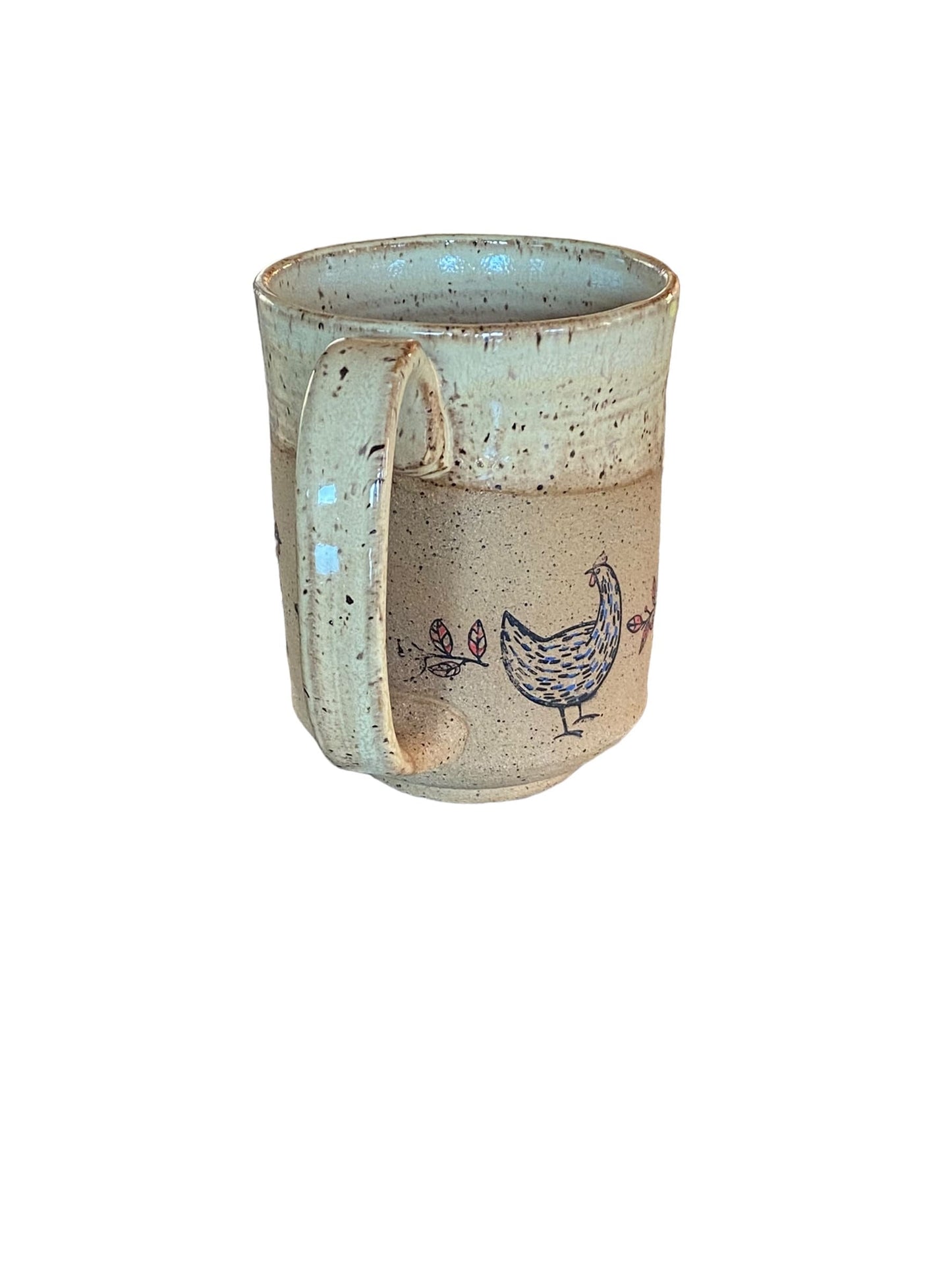 Large Handmade Mug with Chicken Design - Unique Pottery Coffee Mug