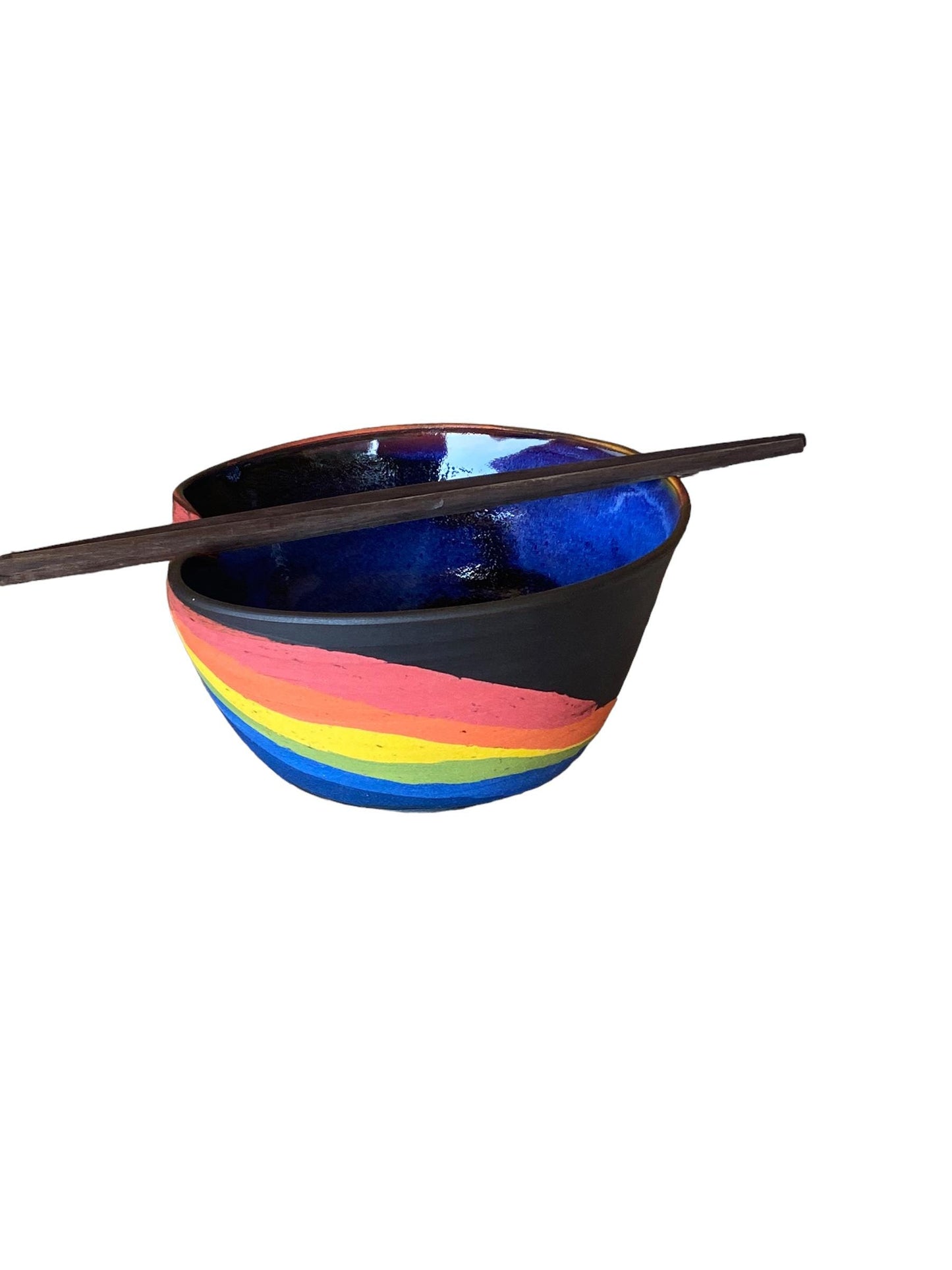Handcrafted Rainbow Agateware Rice Bowl Set with Chopsticks: Stylish Asian Dining Essentials for Ramen and Noodles