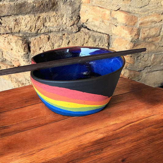 Handcrafted Rainbow Agateware Rice Bowl Set with Chopsticks: Stylish Asian Dining Essentials for Ramen and Noodles