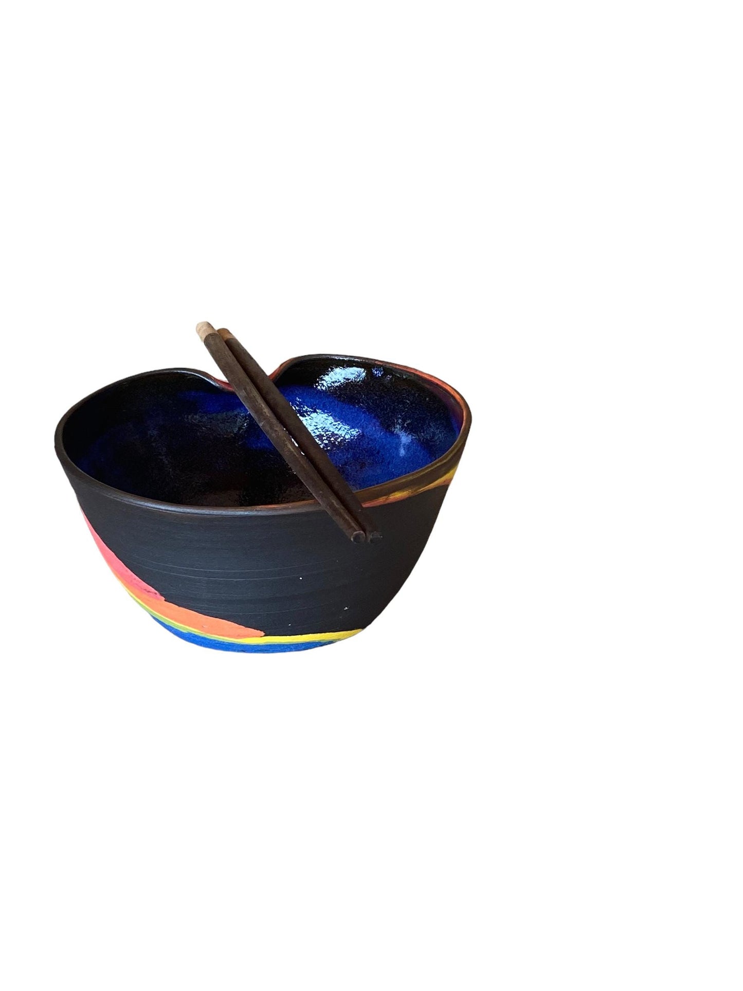 Handcrafted Rainbow Agateware Rice Bowl Set with Chopsticks: Stylish Asian Dining Essentials for Ramen and Noodles