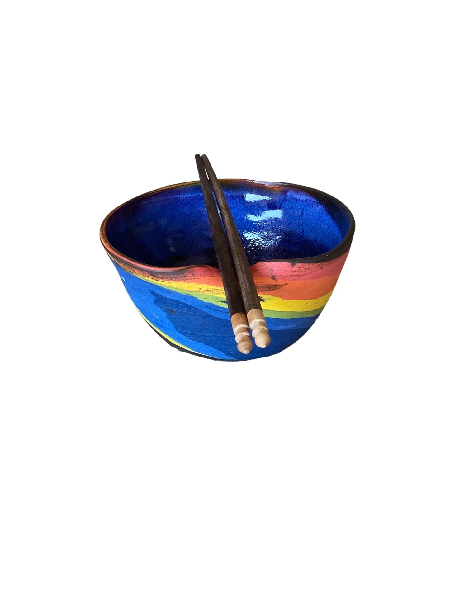 Handcrafted Rainbow Agateware Rice Bowl Set with Chopsticks: Stylish Asian Dining Essentials for Ramen and Noodles