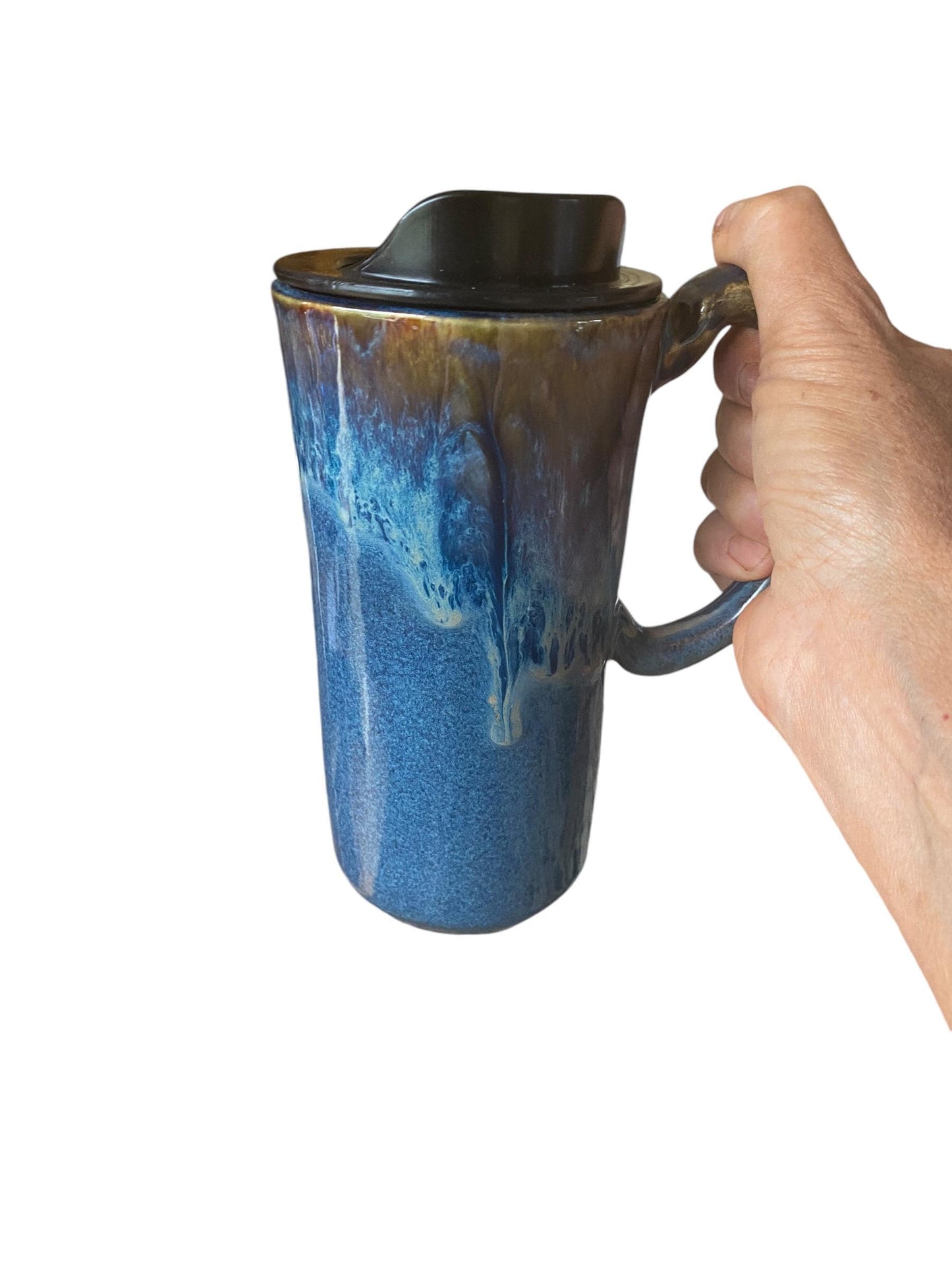 Reactive Blue Glaze 16 - Ounce Travel Mug - Unique Pottery Mug