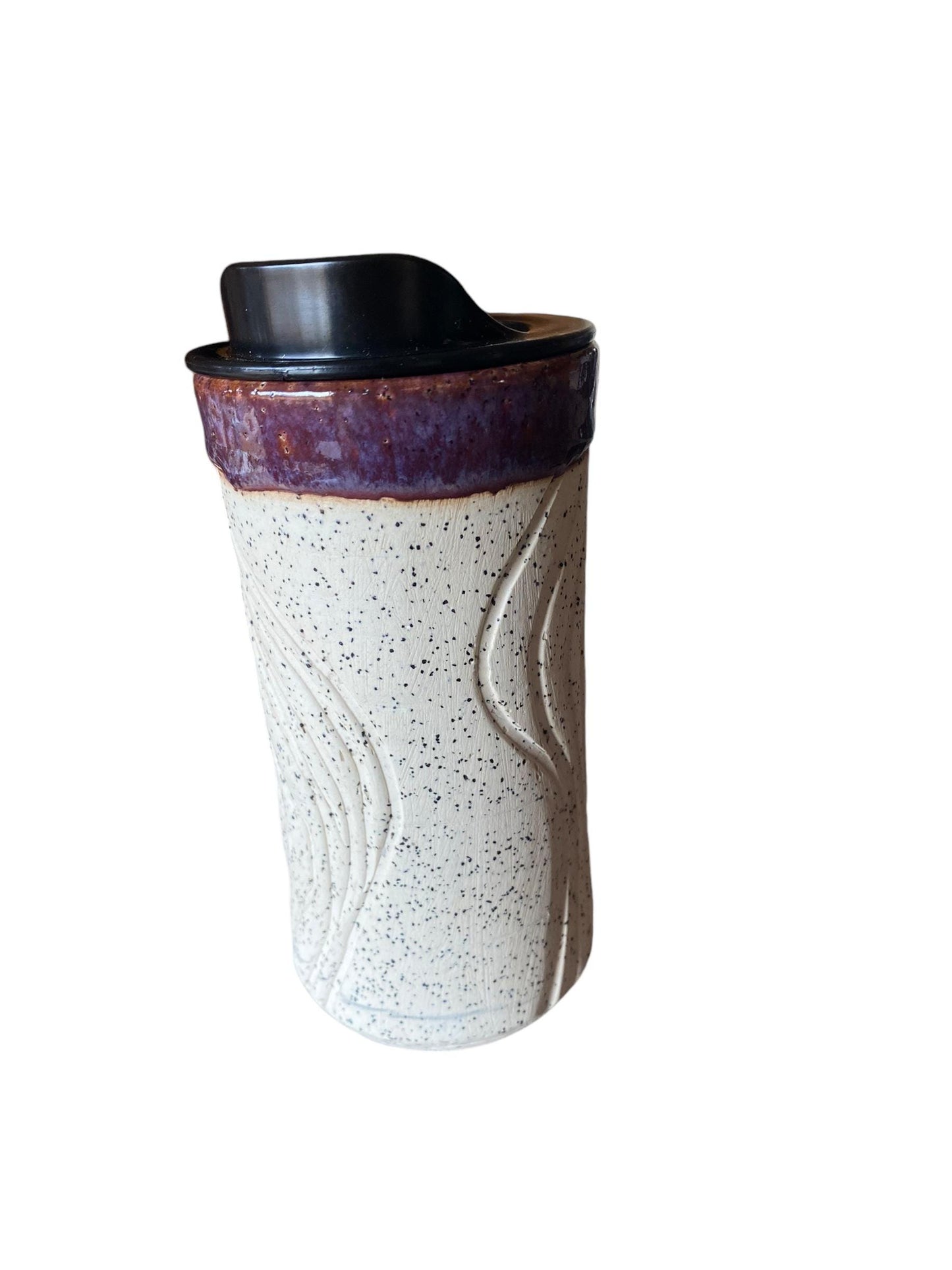 Handmade 16 Ounce Agateware Travel Mug With Reactive Purple Glaze - Agateware -  Travel Coffee Cup -  Travel Mug - Pottery Mug - Coffee Mug