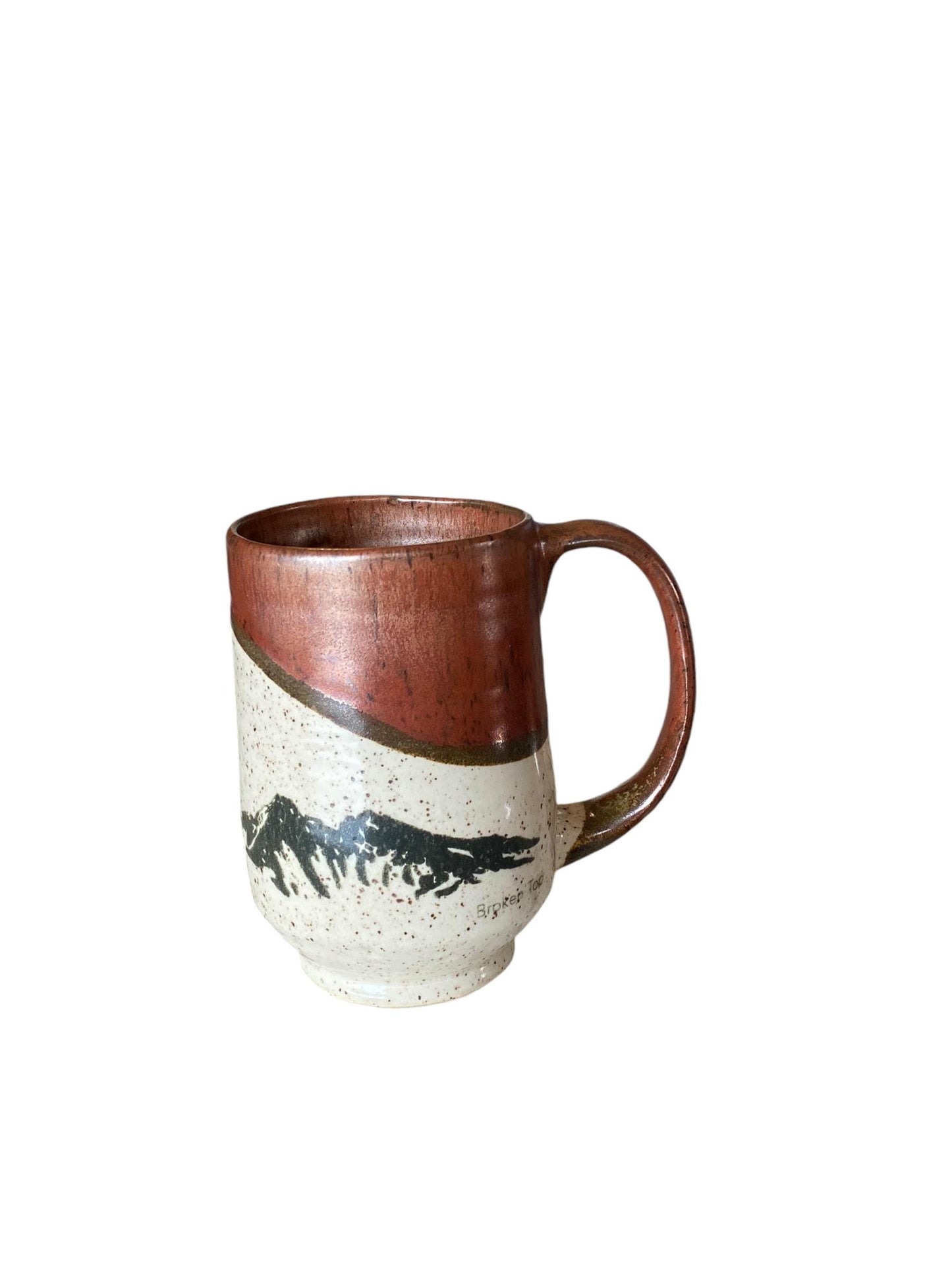 Large Handmade Mug with Drawing of Broken Tope Mountain - 18 ounce - Unique Pottery Coffee Mug
