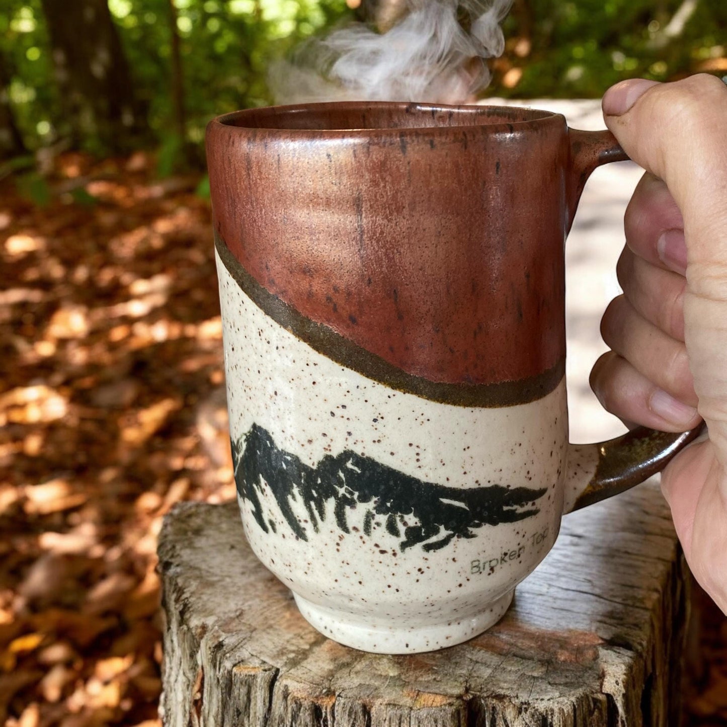 Large Handmade Mug with Drawing of Broken Tope Mountain - 18 ounce - Unique Pottery Coffee Mug