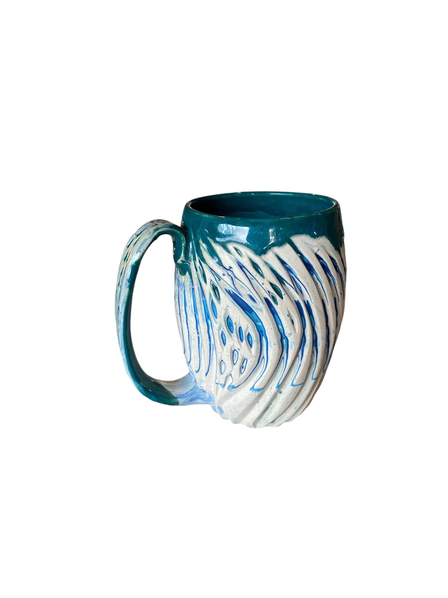 Handcrafted 16oz Turquoise Agateware Mug - Unique Carved Pottery for Coffee & Tea Lovers