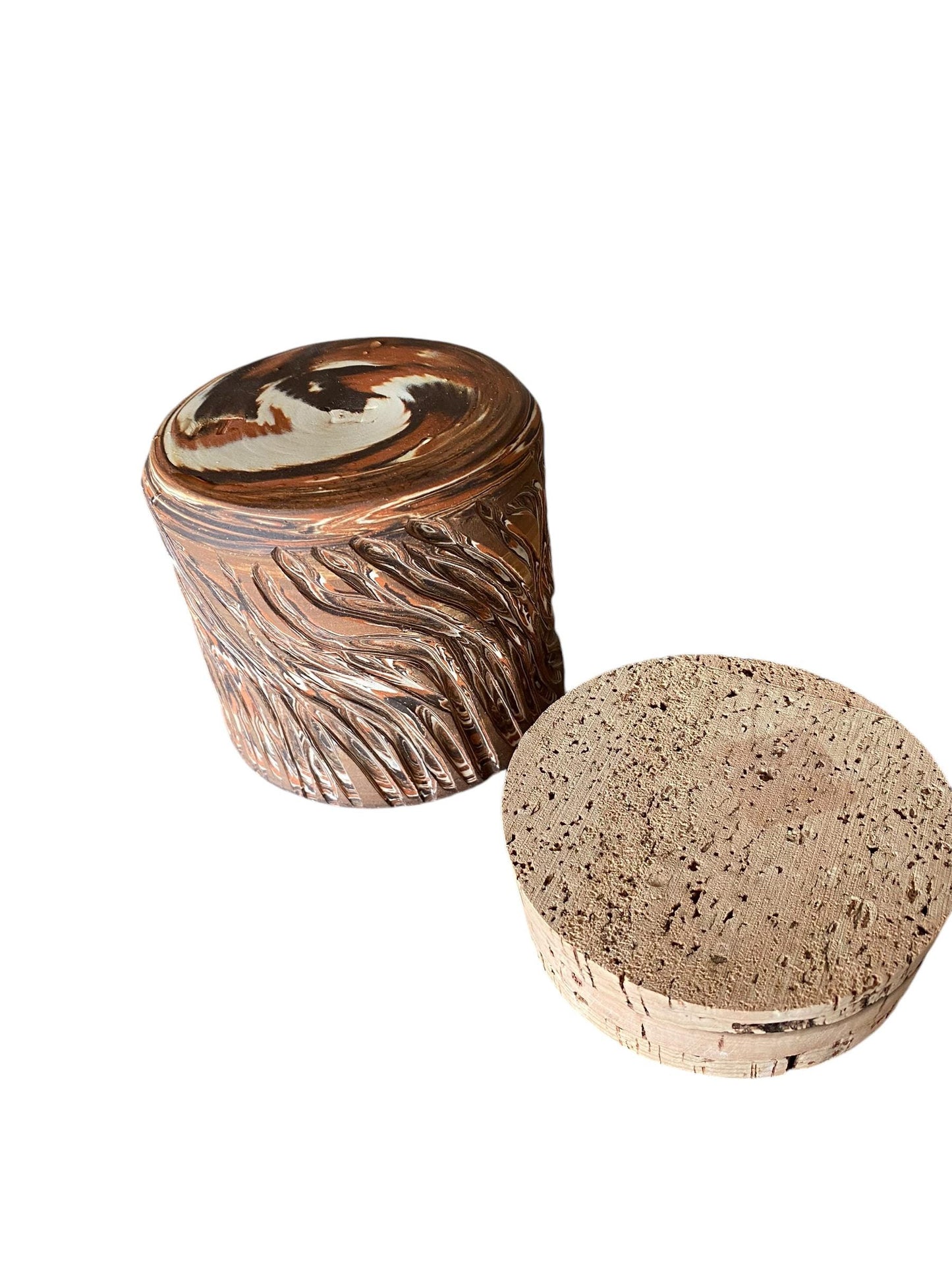 Handmade Agateware Pottery Jar: Lidded Canister with Cork