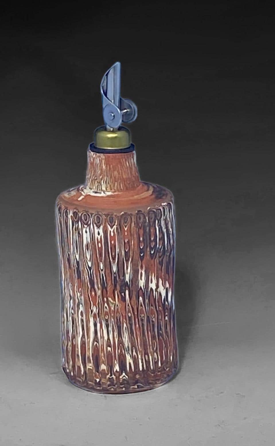 Handcrafted Agateware Ceramic Oil Dispenser - Fluted Design Pottery Bottle for Kitchen & Dining