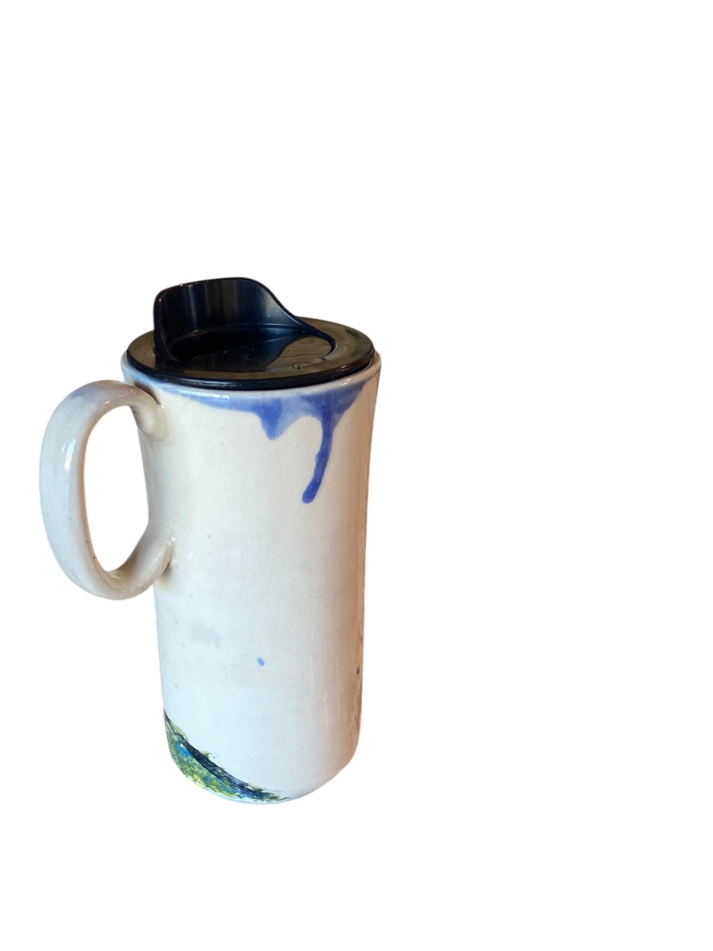 16 Ounce Travel Mug with Locking Lid Embellished with a French Bird on a Bike