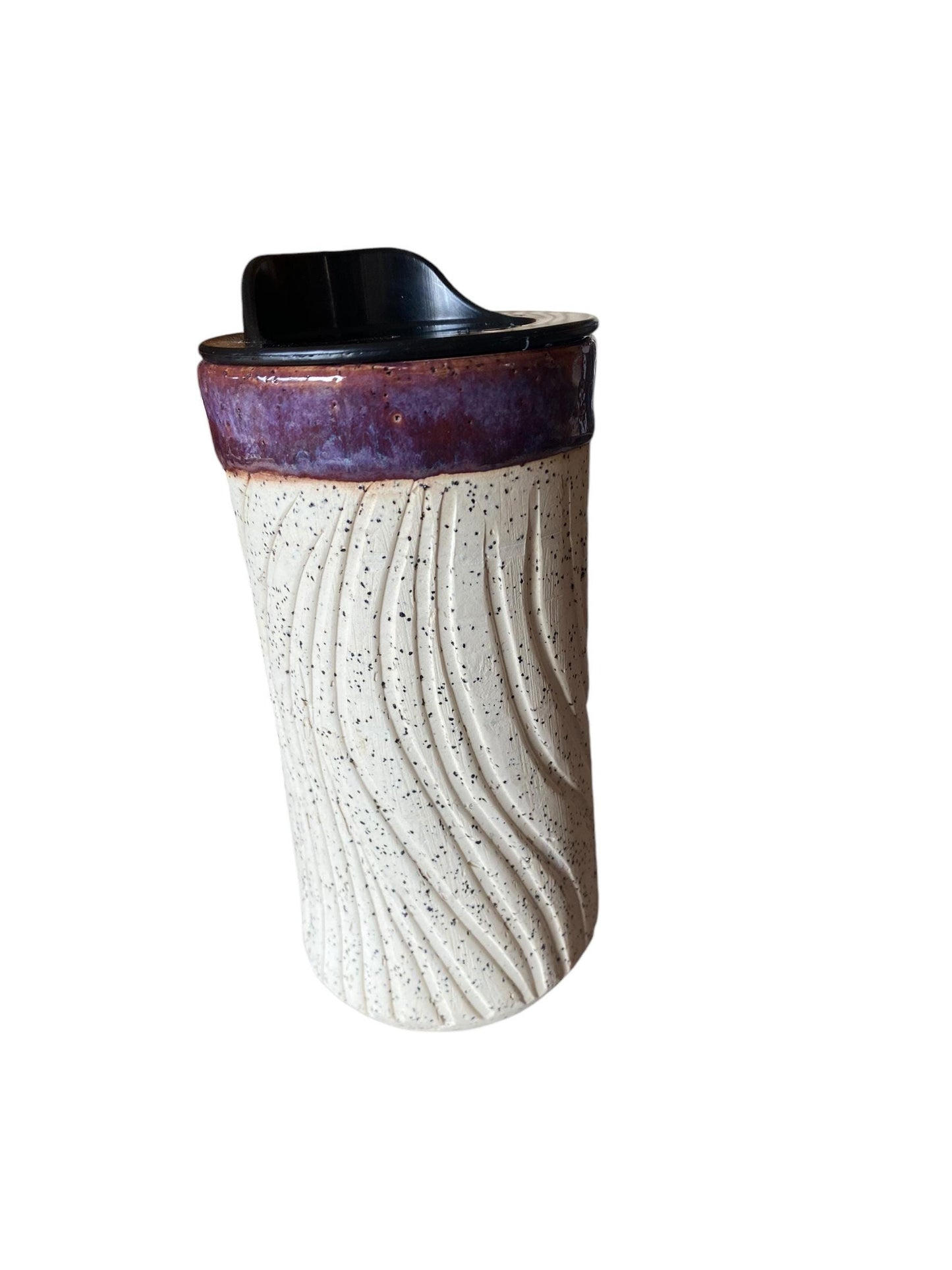 Handmade 16 Ounce Agateware Travel Mug With Reactive Purple Glaze - Agateware -  Travel Coffee Cup -  Travel Mug - Pottery Mug - Coffee Mug