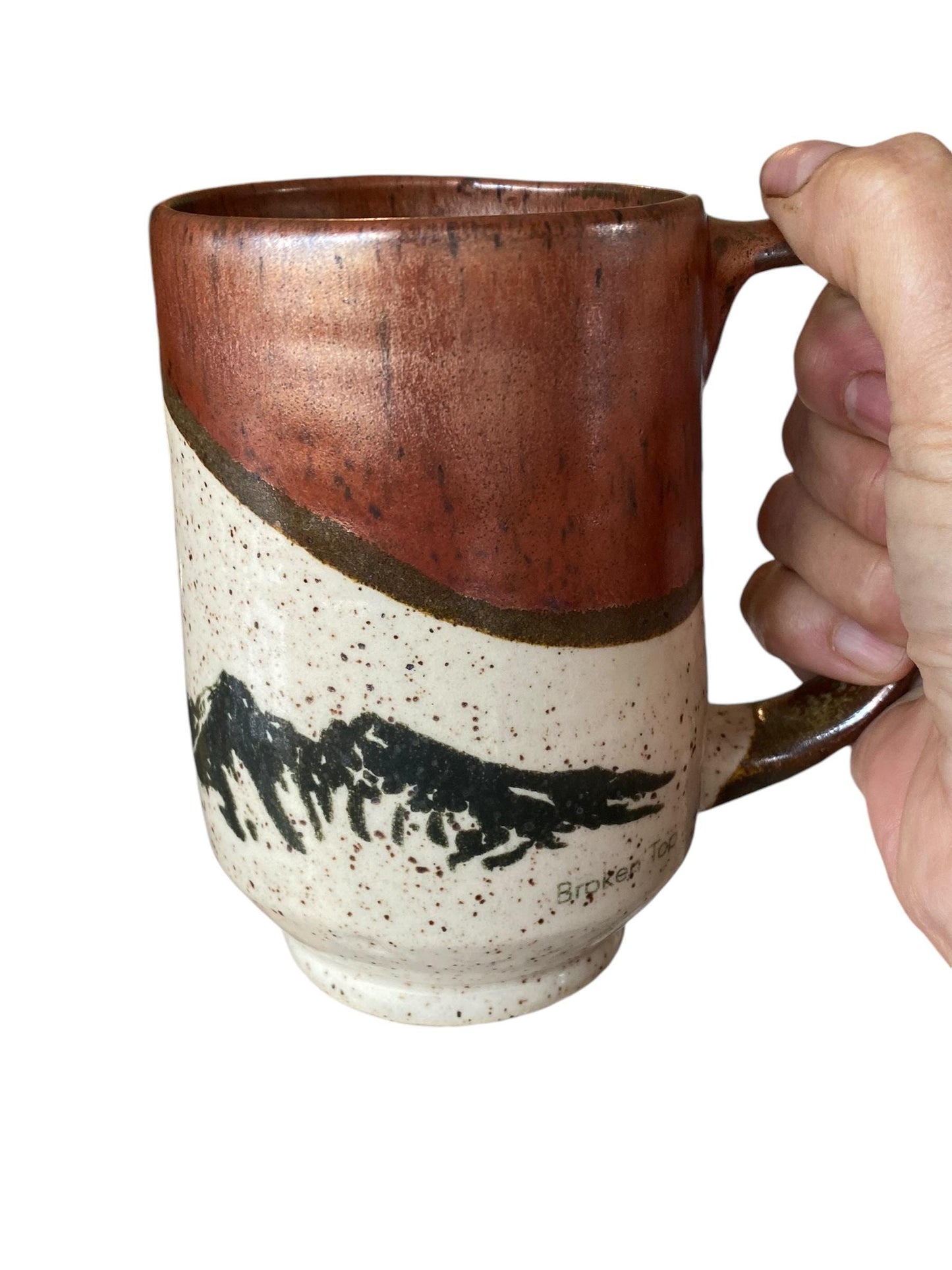 Large Handmade Mug with Drawing of Broken Tope Mountain - 18 ounce - Unique Pottery Coffee Mug
