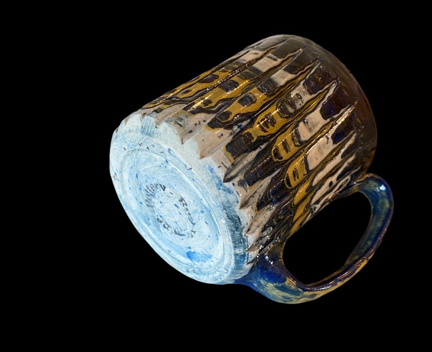 Handcrafted Agateware Mug with Cinnamon Glaze - Unique Marbled Black & White Pottery Coffee Cup