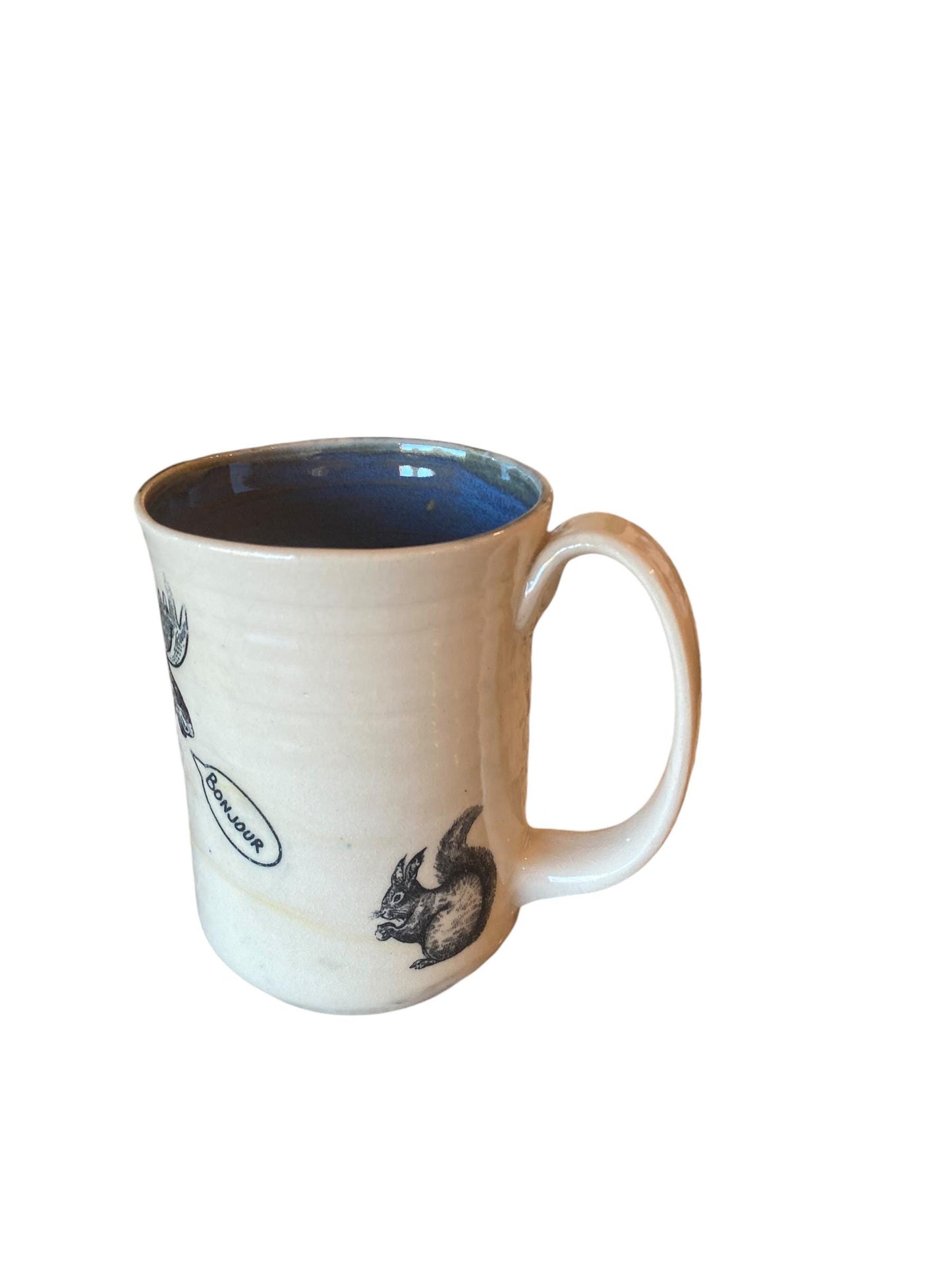 Large Handmade Mug with A Moose and Squirrel- Unique 18 Ounce Pottery Coffee Mug