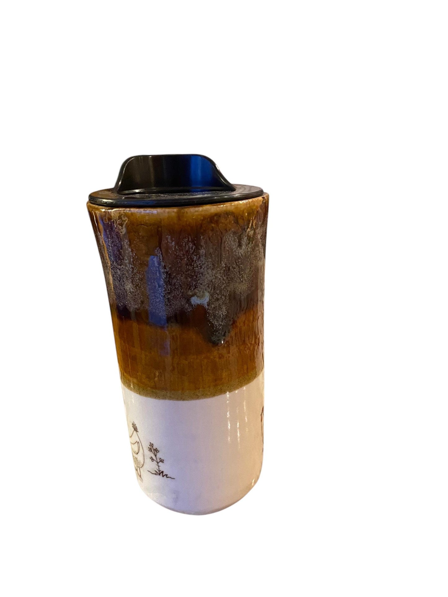 Handmade16 - Ounce Travel Mug With Bend Logo and Playful Chickens - Travel Mug - Pottery Mug - Coffee Mug