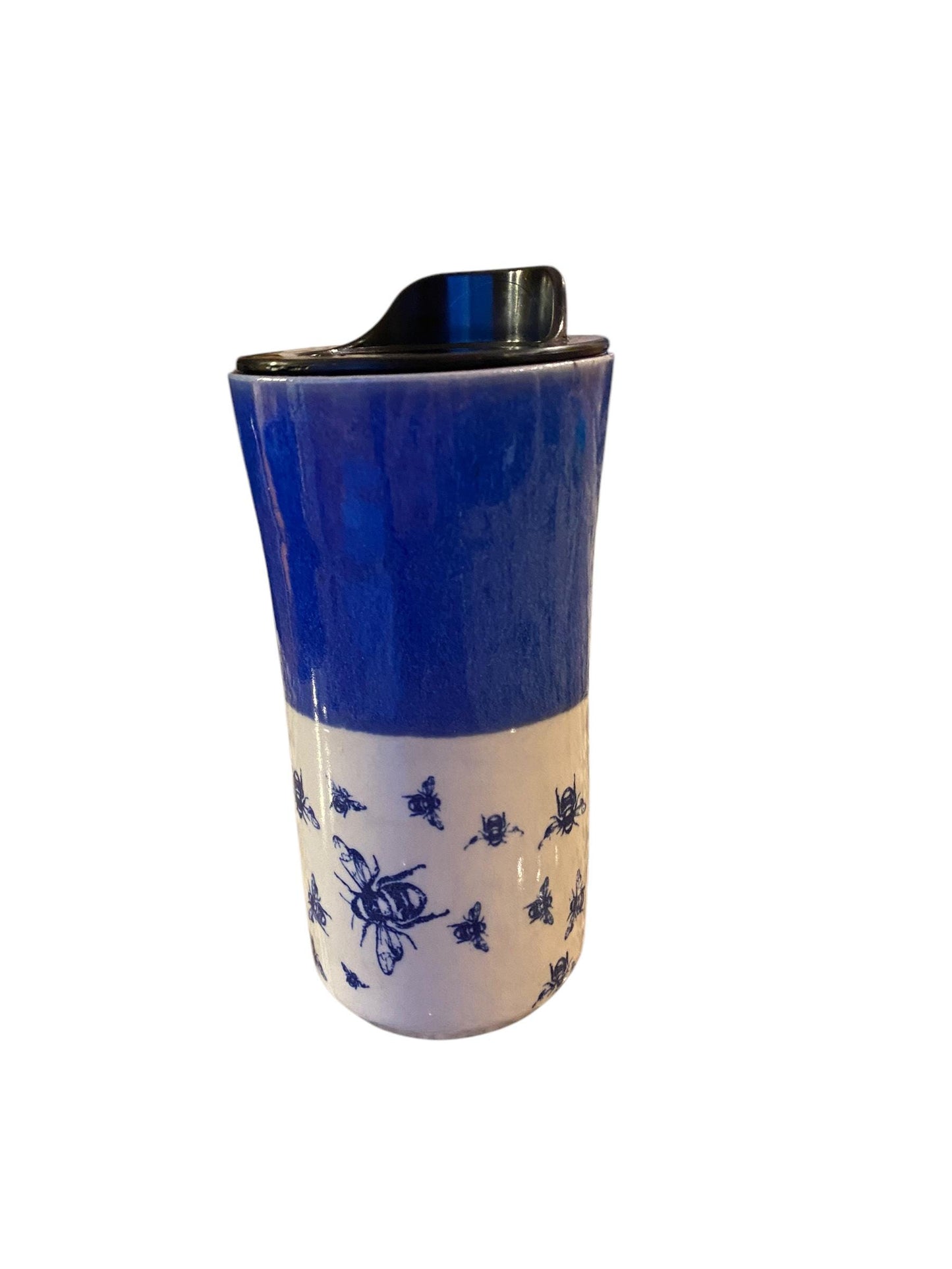 Handmade16 - Ounce Travel Mug With Bend Logo and Bees - Travel Mug - Pottery Mug - Coffee Mug