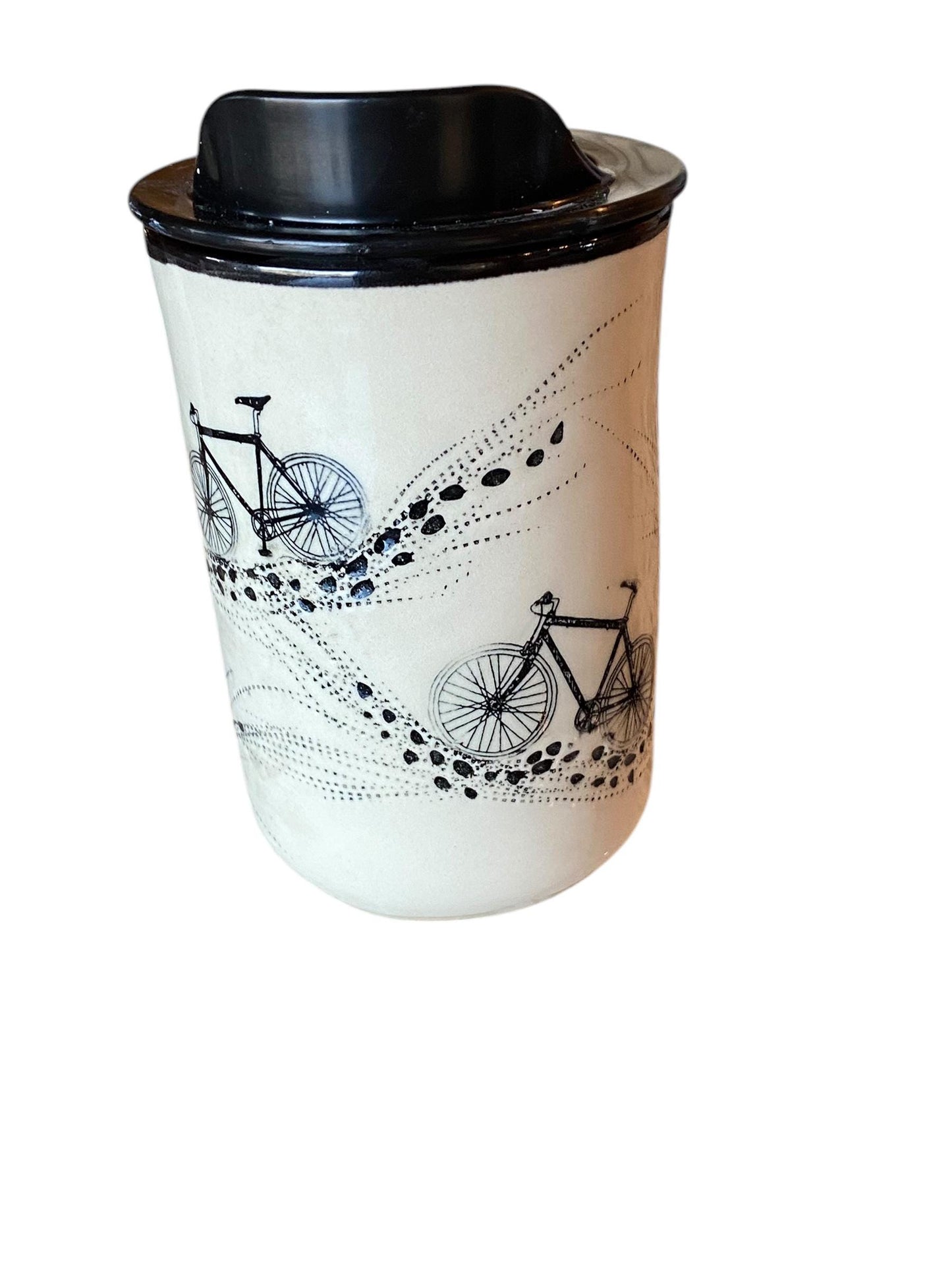 8 Ounce Handmade Carved Bike-Themed Travel Mug with Lid - Stylish and Functional Pottery for Your Commute - Unique Travel Coffee Cup