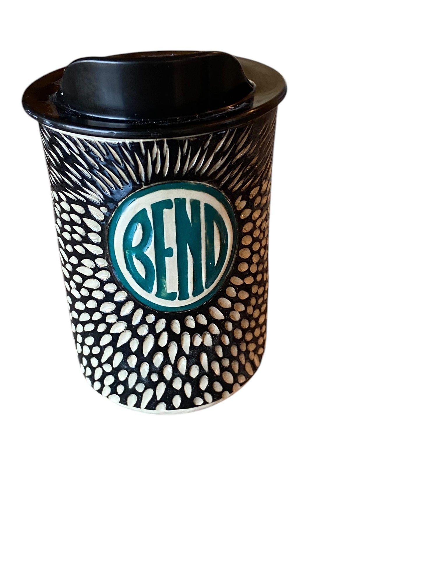 Handmade 8 Ounce Carved Bend, Oregon Logo Travel Mug - Porcelain - Travel Coffee Cup - Travel Mug - Pottery Mug - Coffee Mug