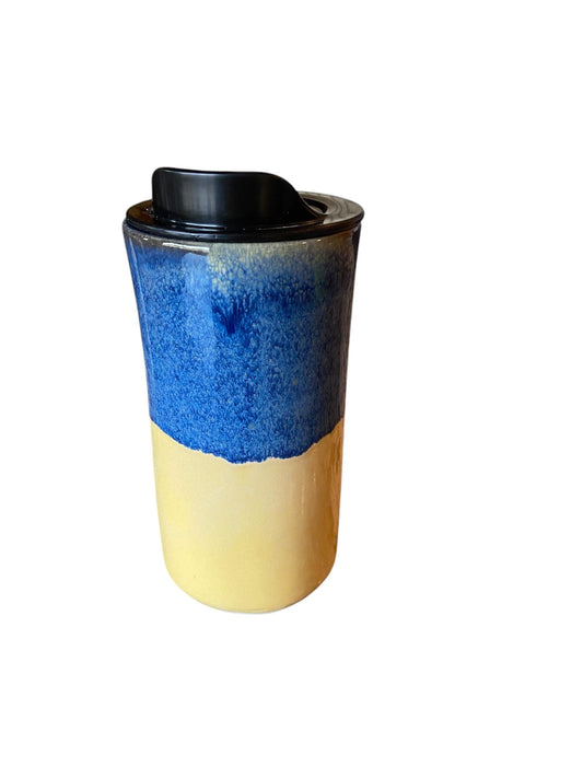 Handmade Blue & Yellow Porcelain Travel Mug: Coffee Cup