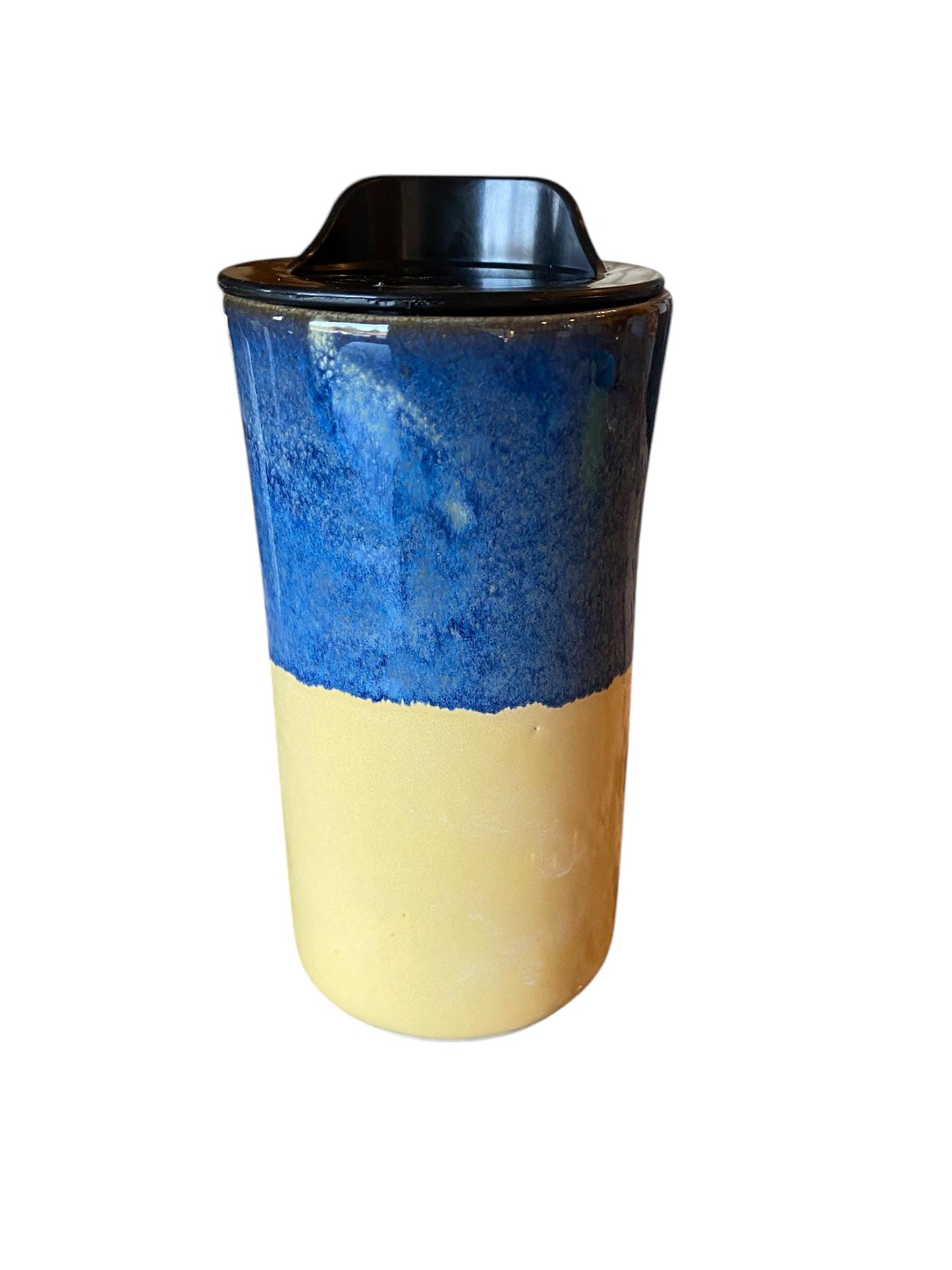 Handmade Blue & Yellow Porcelain Travel Mug: Coffee Cup