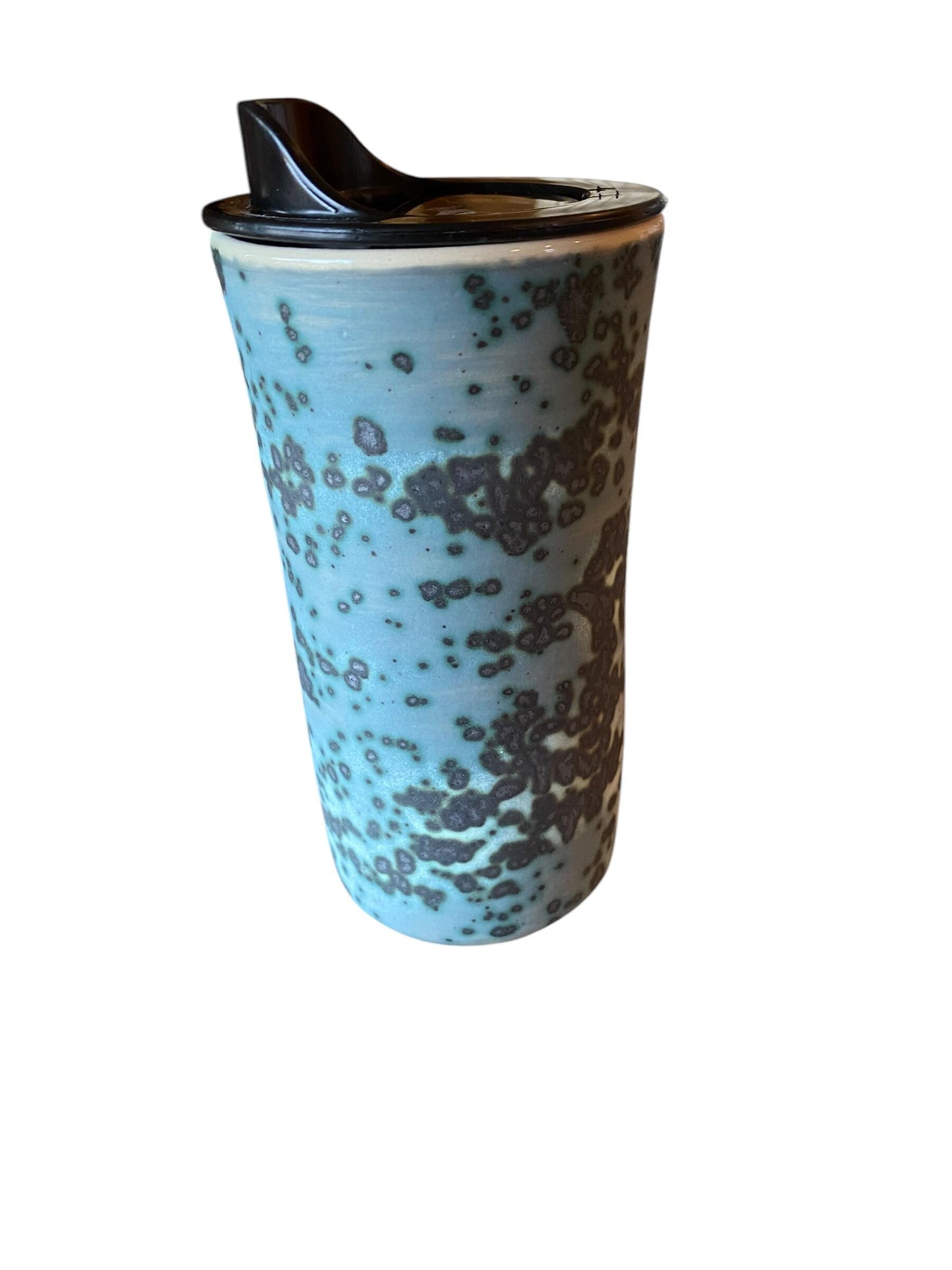 Handmade Turquoise Porcelain Travel Mug: Coffee Cup with Lid