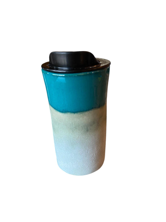 Handmade Turquoise Porcelain Travel Mug: Reactive Glaze, Coffee Cup